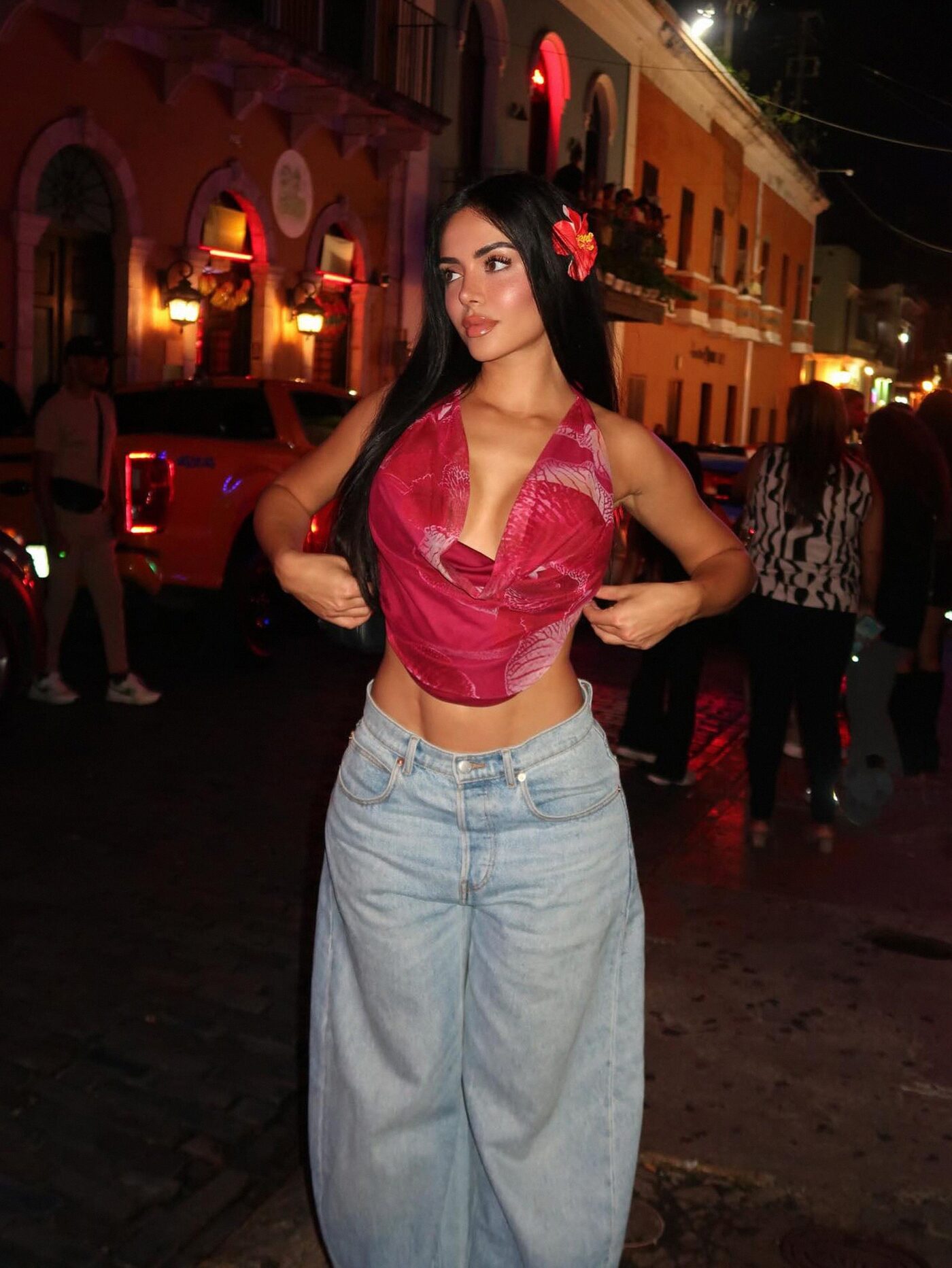 Kauai Mesh Cowl Neck Halter Top - Fuchsia/combo