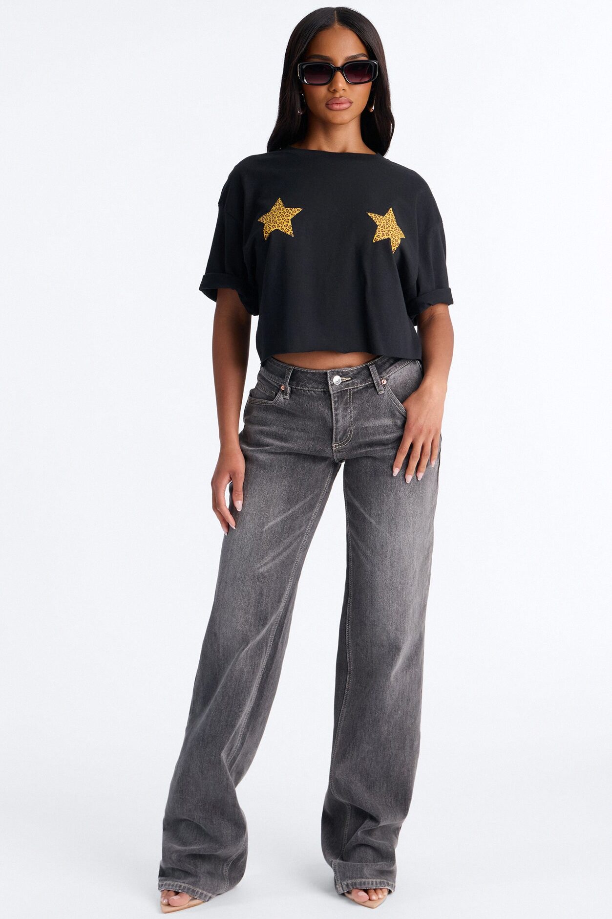 Leopard Star Chest Tee - Black