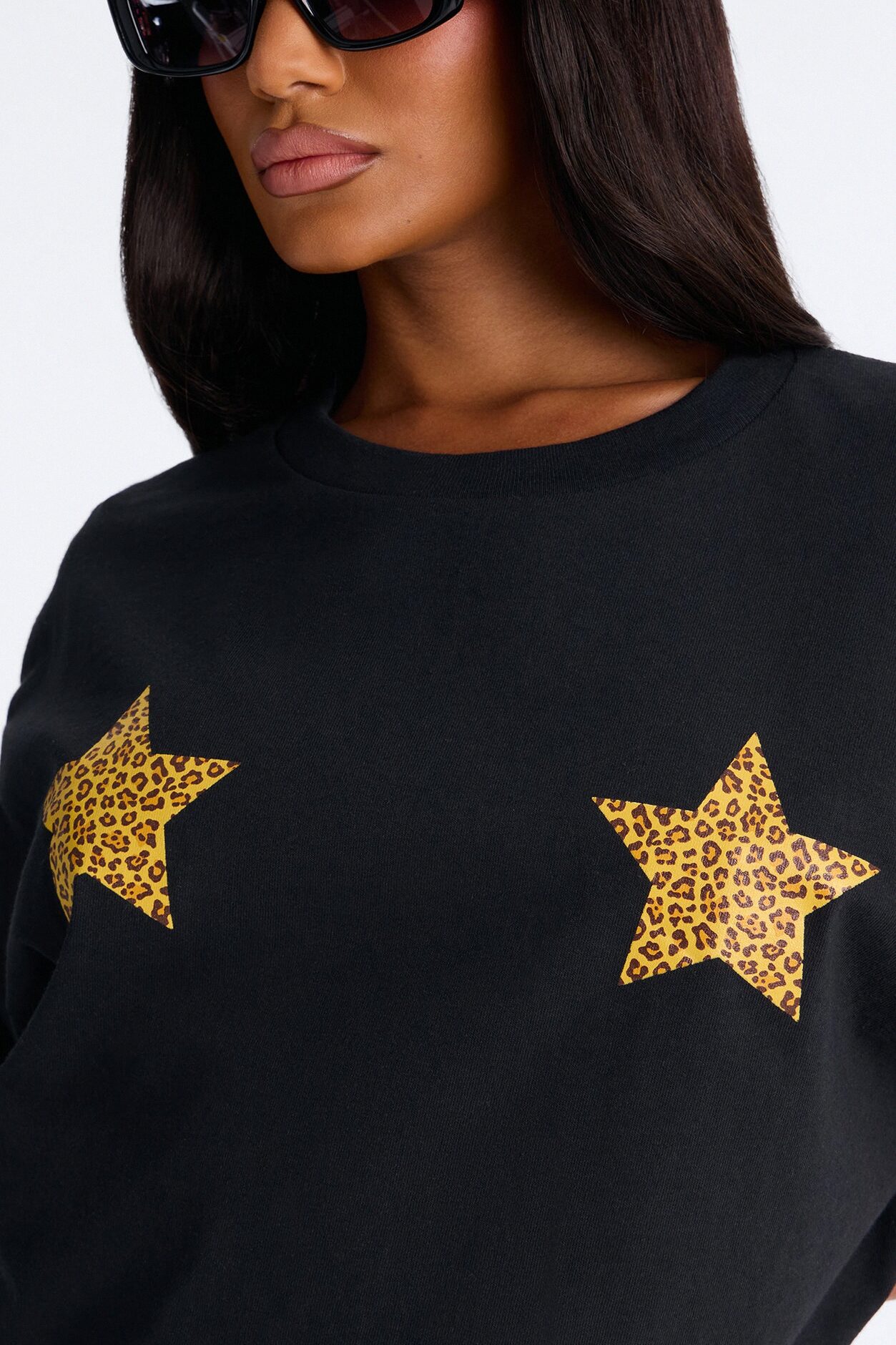 Leopard Star Chest Tee - Black