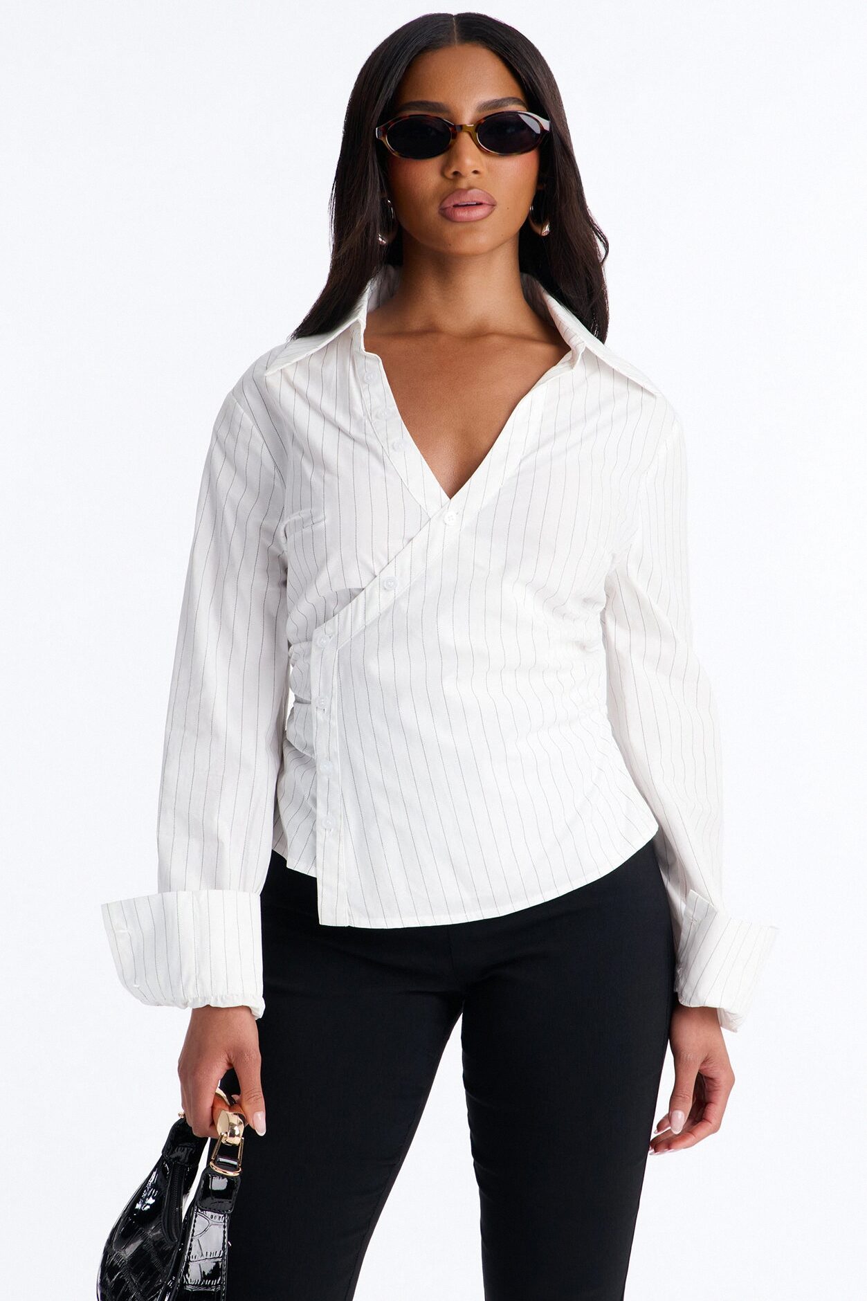 Melissa Asymmetrical Pinstripe Poplin Shirt - White/combo