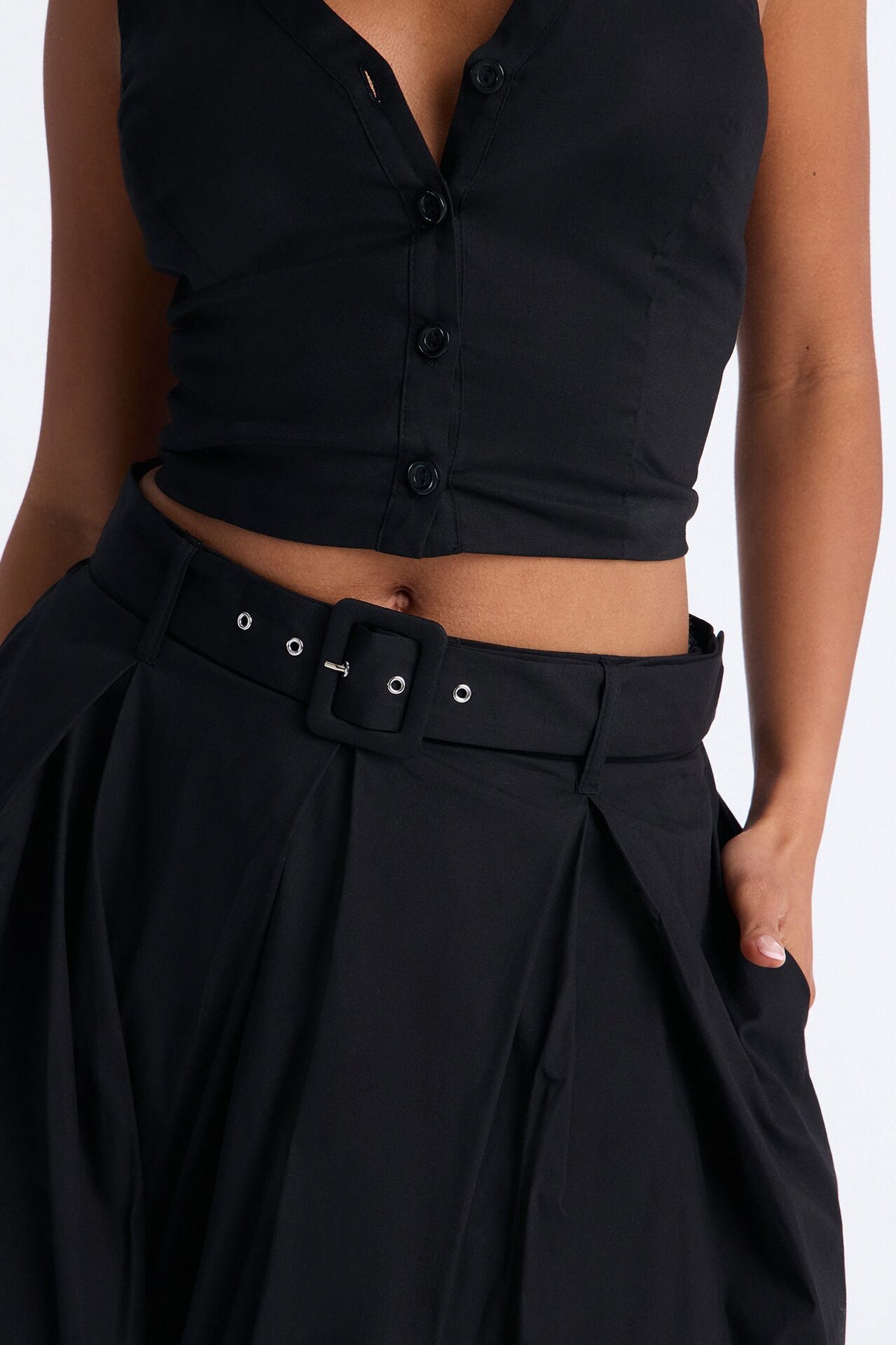 Lana Poplin Halter Maxi Skirt Set - Black