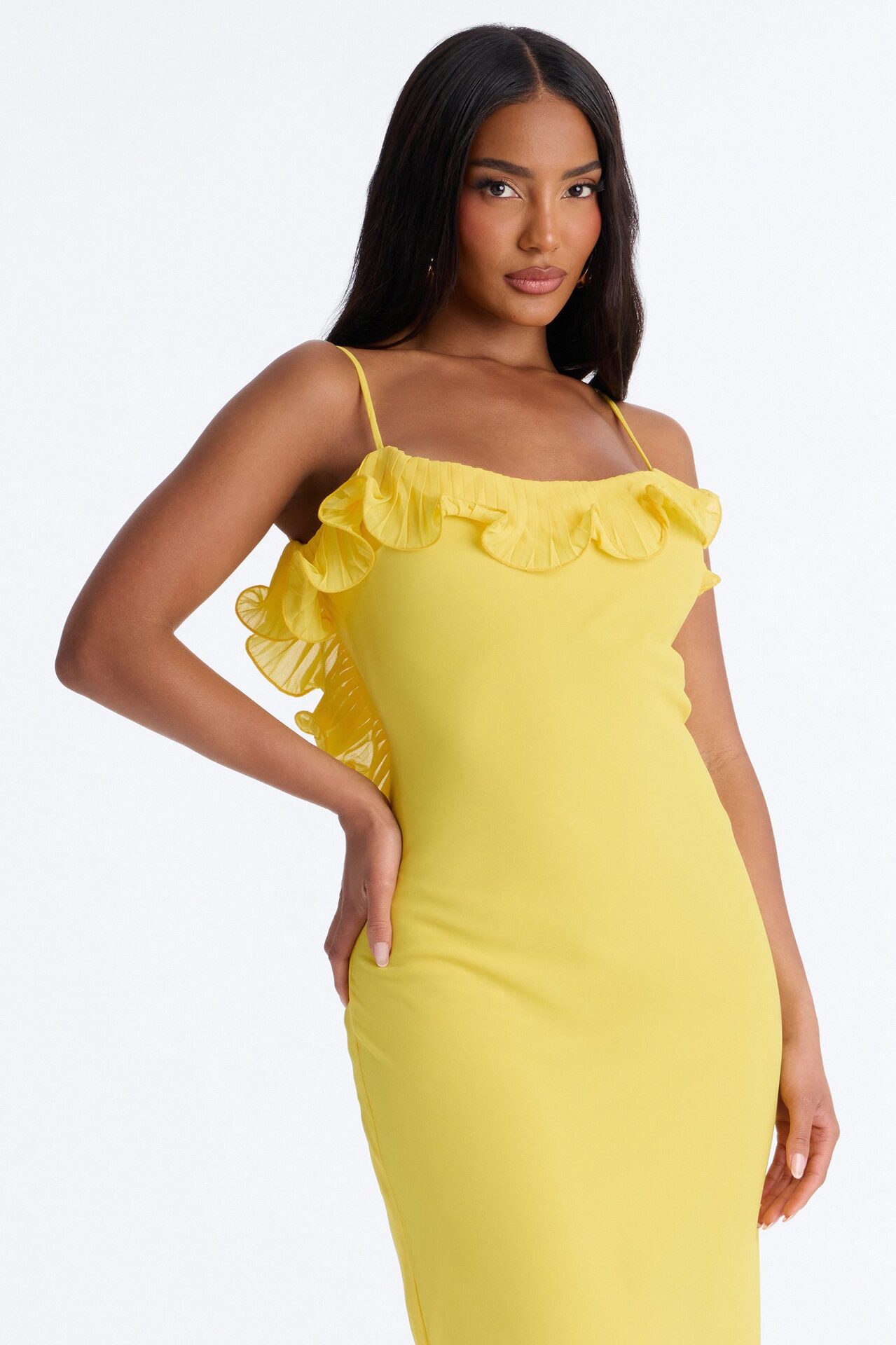 In Bloom Ruffle Chiffon Gown - Yellow