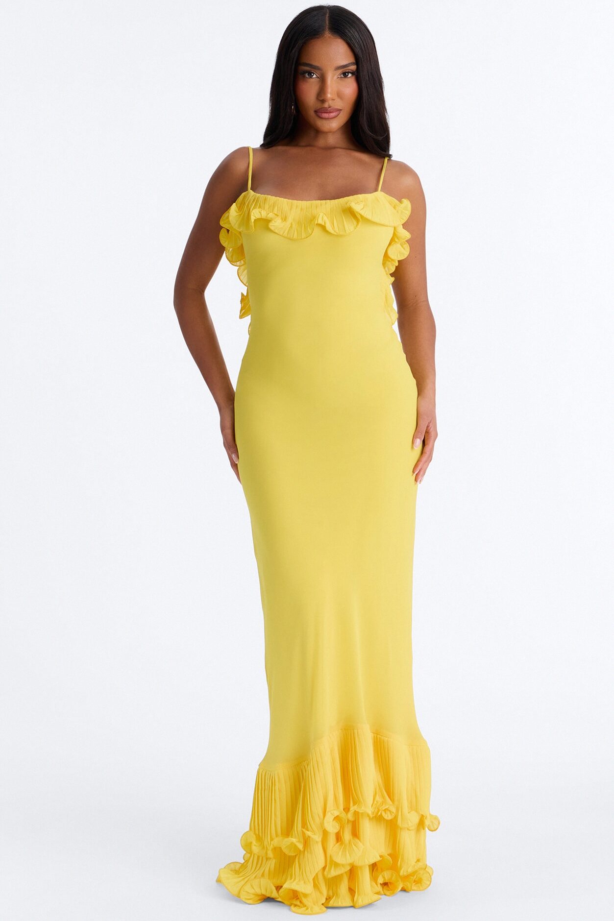 In Bloom Ruffle Chiffon Gown - Yellow