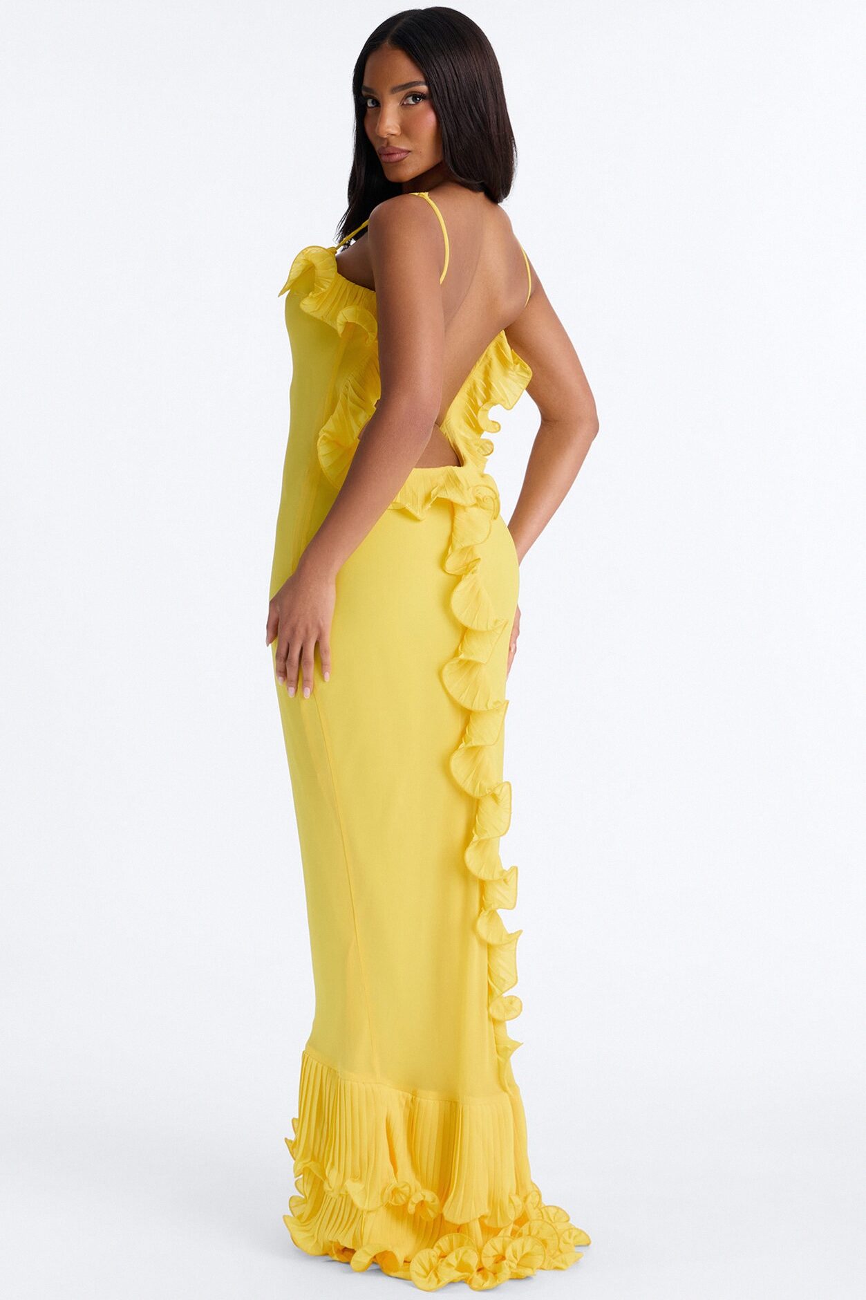 In Bloom Ruffle Chiffon Gown - Yellow
