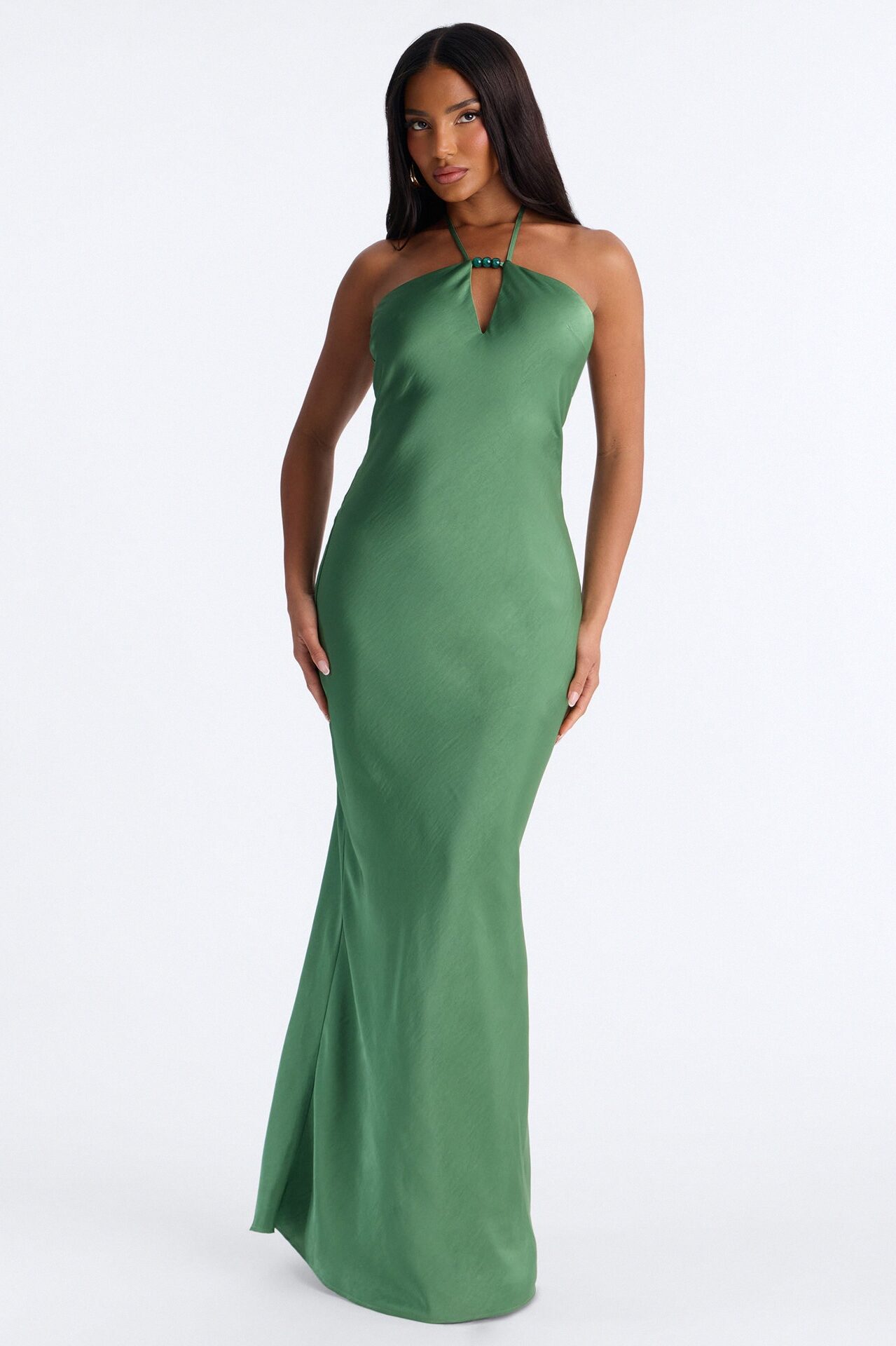 No Limits Satin Maxi Dress - Green
