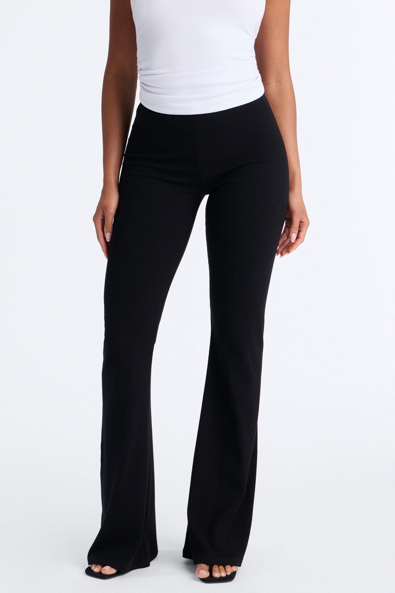 Ultra Ribbed Mid Rise Flare Pant - Black