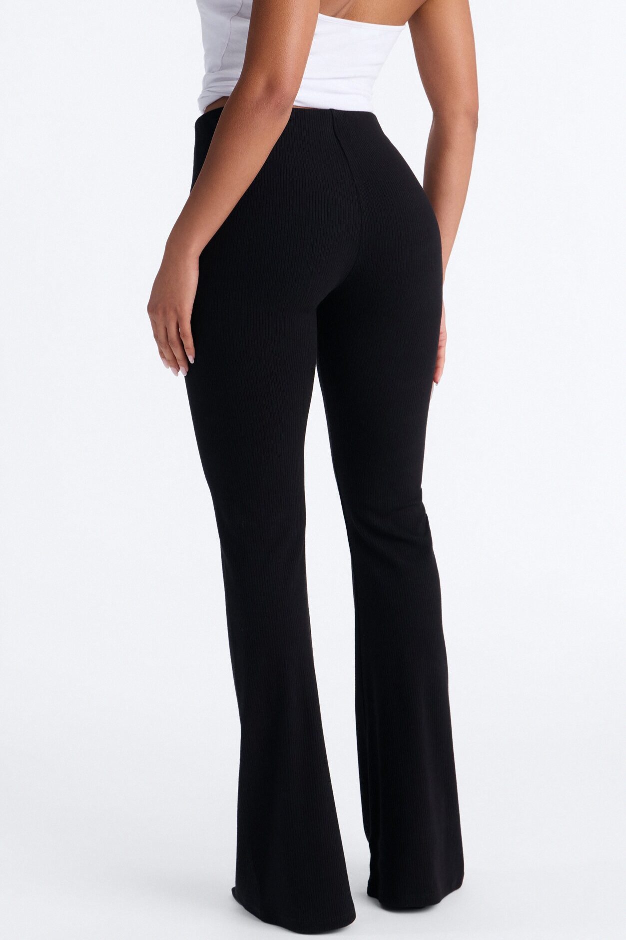 Ultra Ribbed Mid Rise Flare Pant - Black