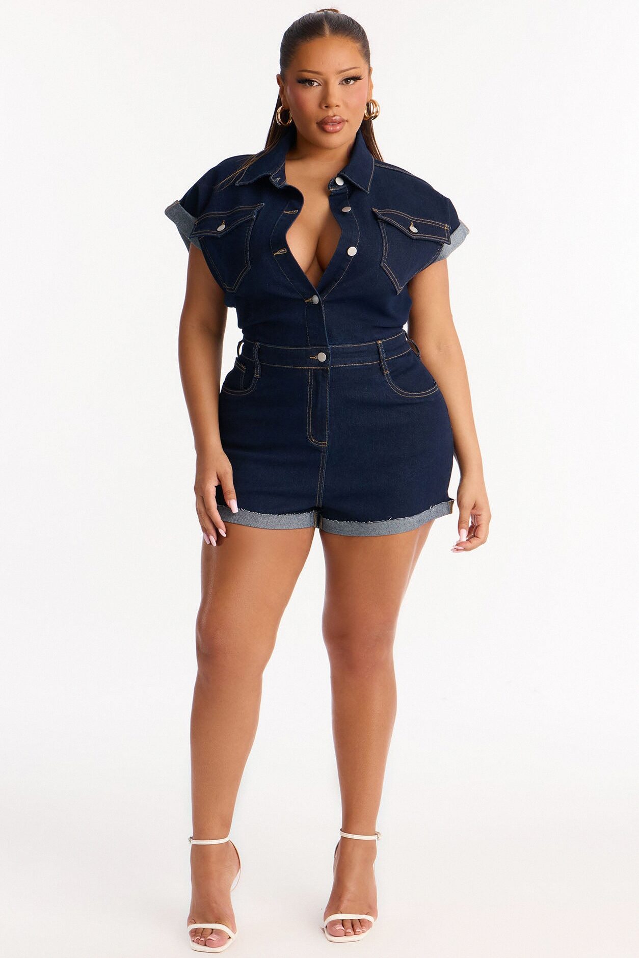 Know You Better Denim Romper - Dark Denim