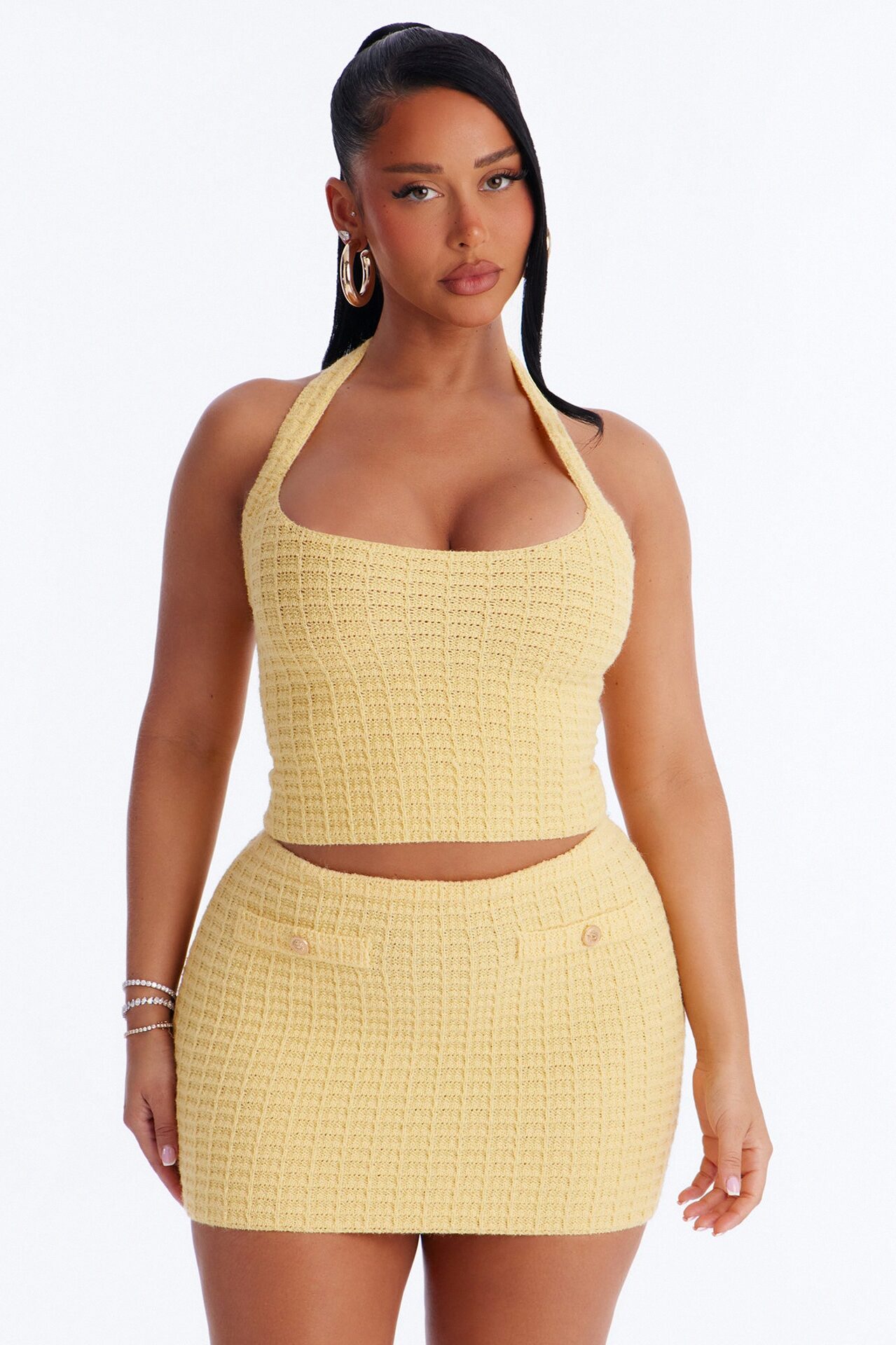 Minimal Effort Sweater Halter Top - Butter Yellow