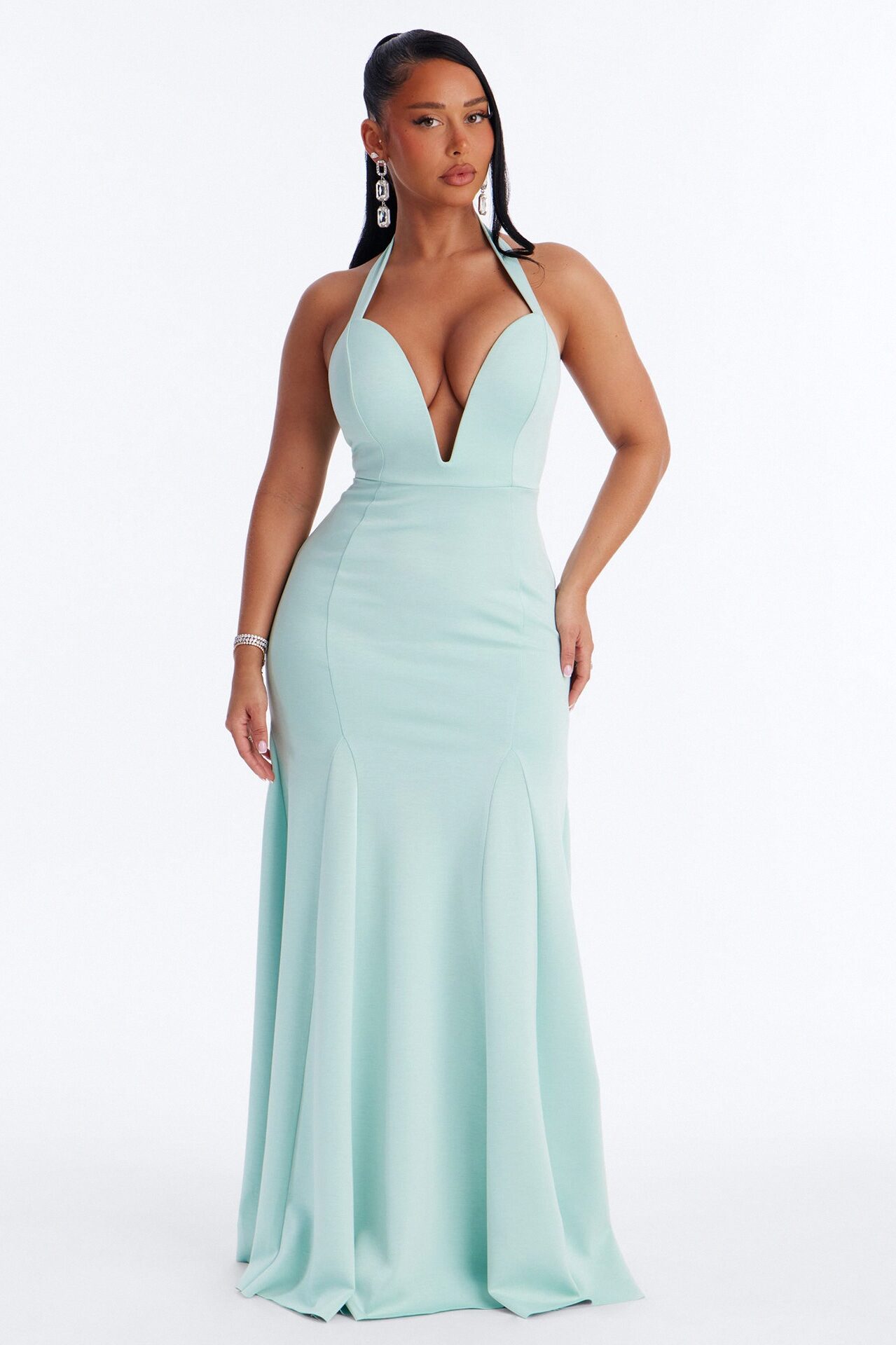 Yelena Halter Crepe Gown - Mint