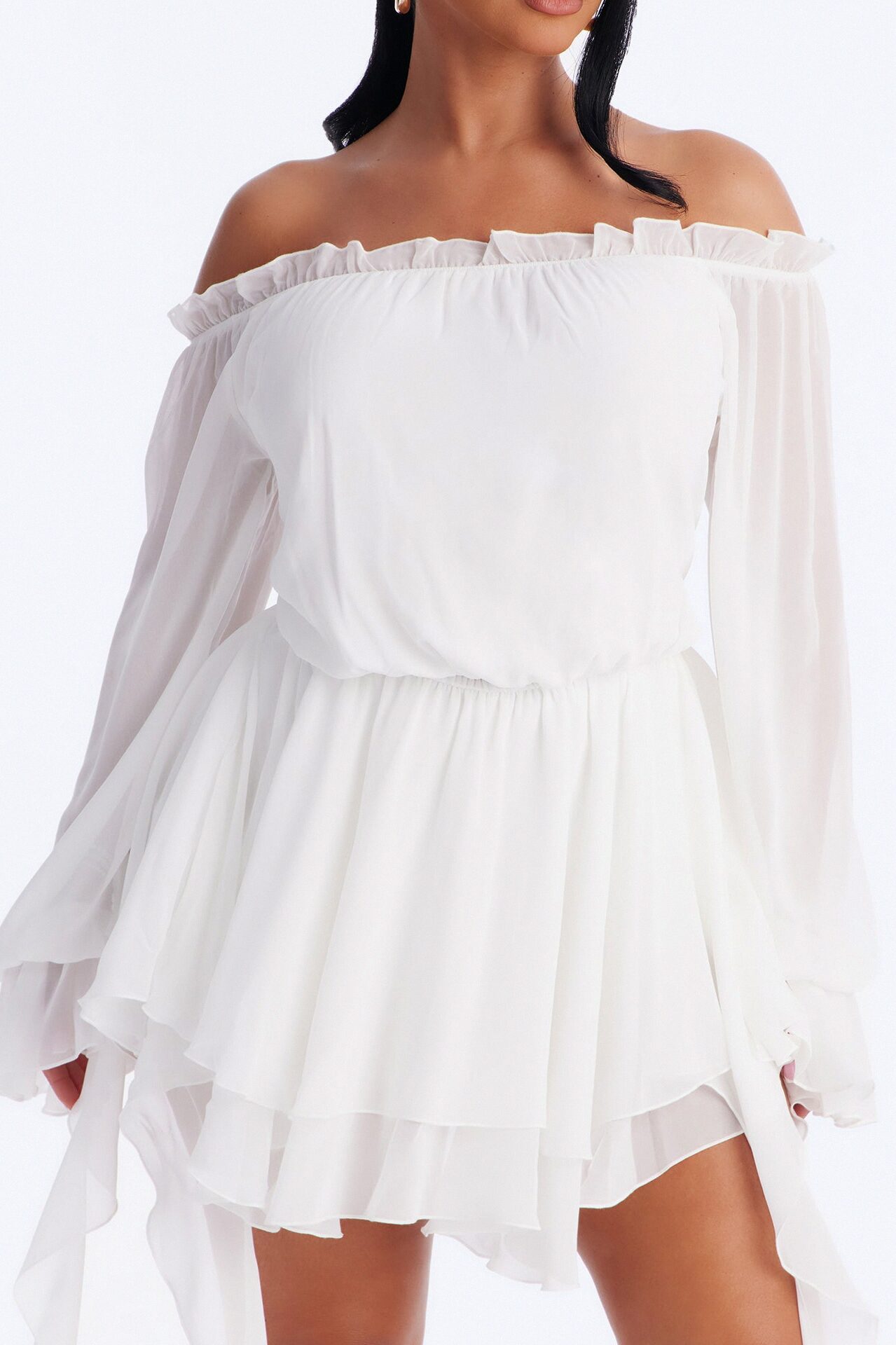 Paulina Ruffle Chiffon Mini Dress - White