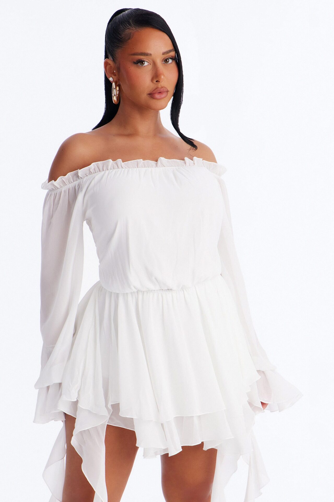 Paulina Ruffle Chiffon Mini Dress - White