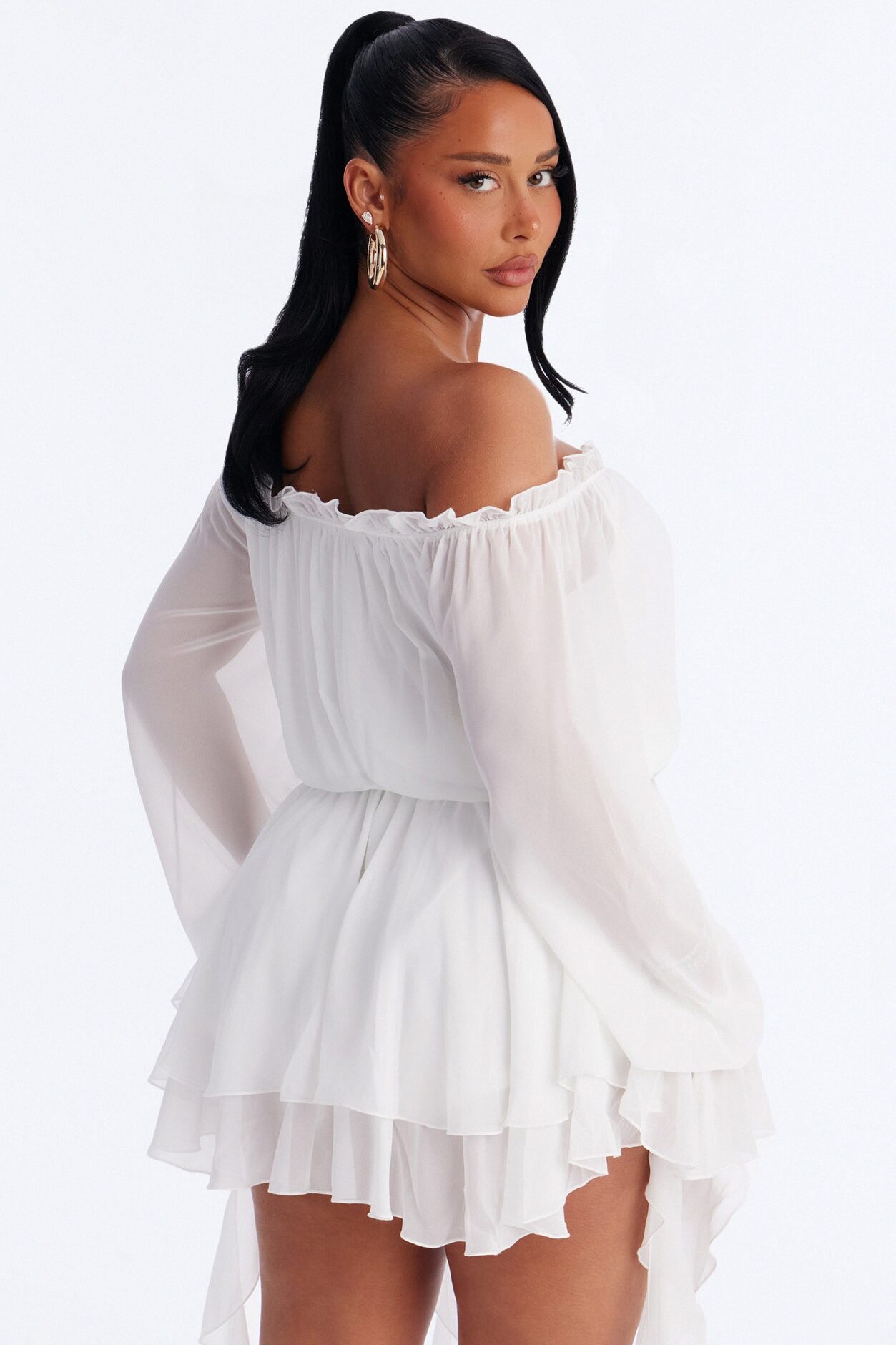 Paulina Ruffle Chiffon Mini Dress - White