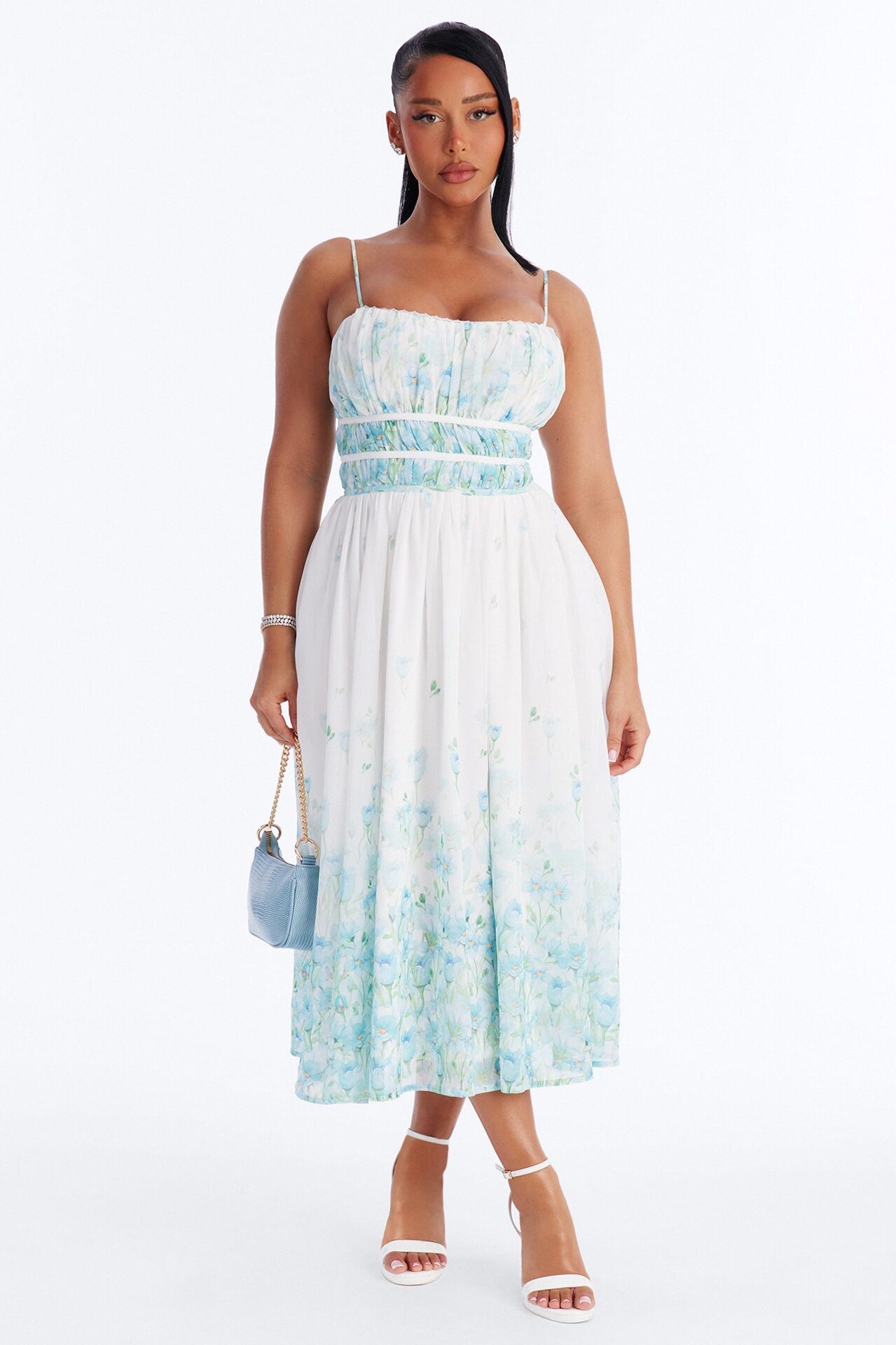 Xandra Floral Chiffon Midi Dress - Blue/combo