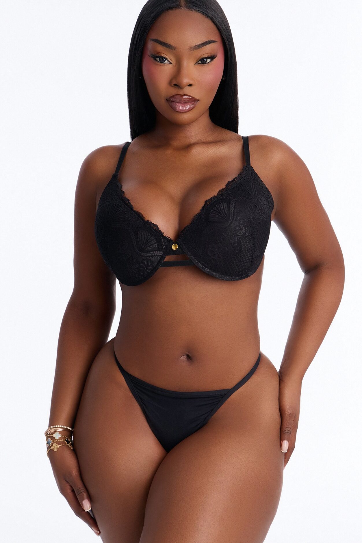 Lacey Lift Deep Plunge Push Up Lace Bra - Black