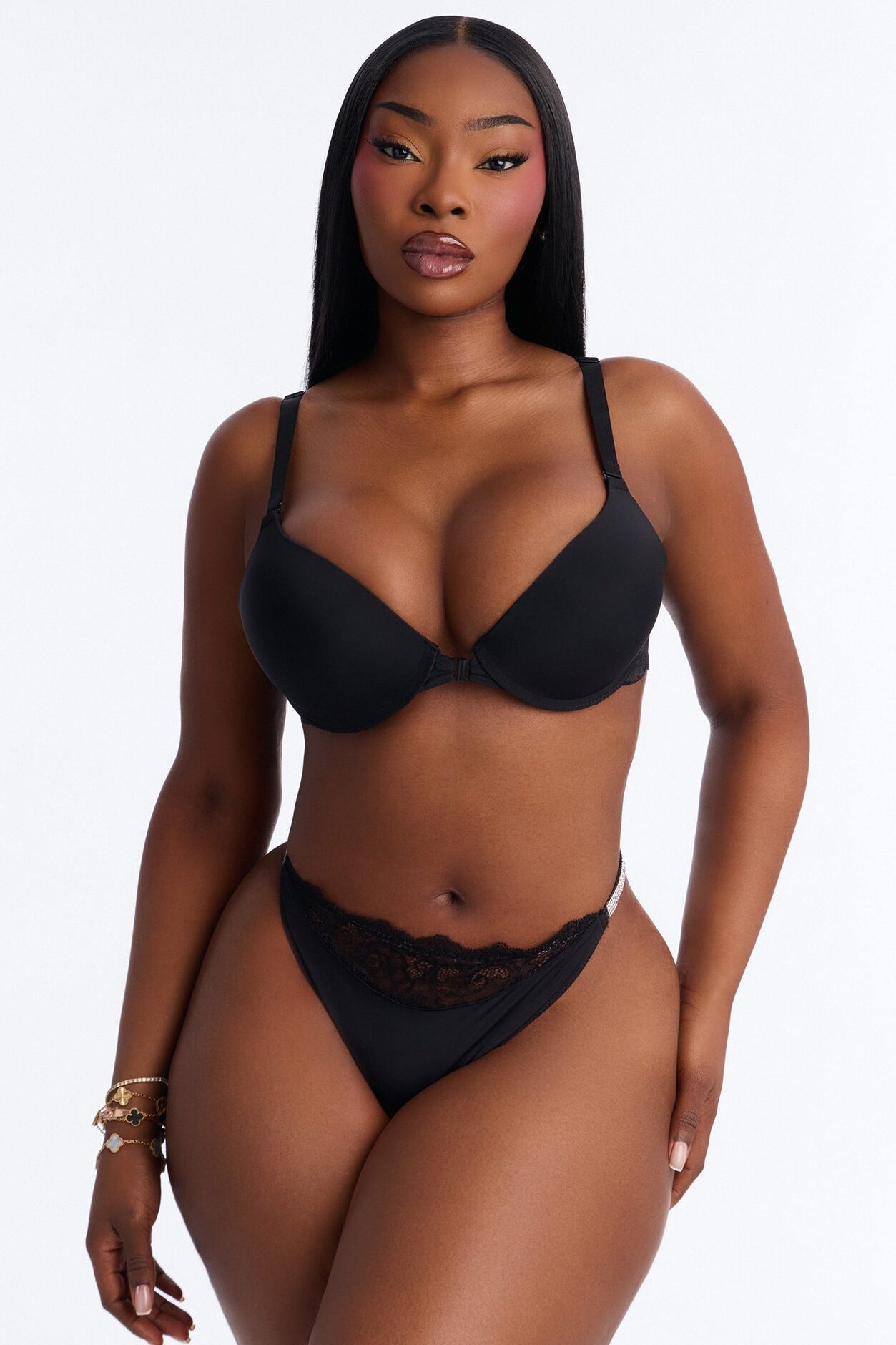 Jaz Lace Trim Thong Panty - Black