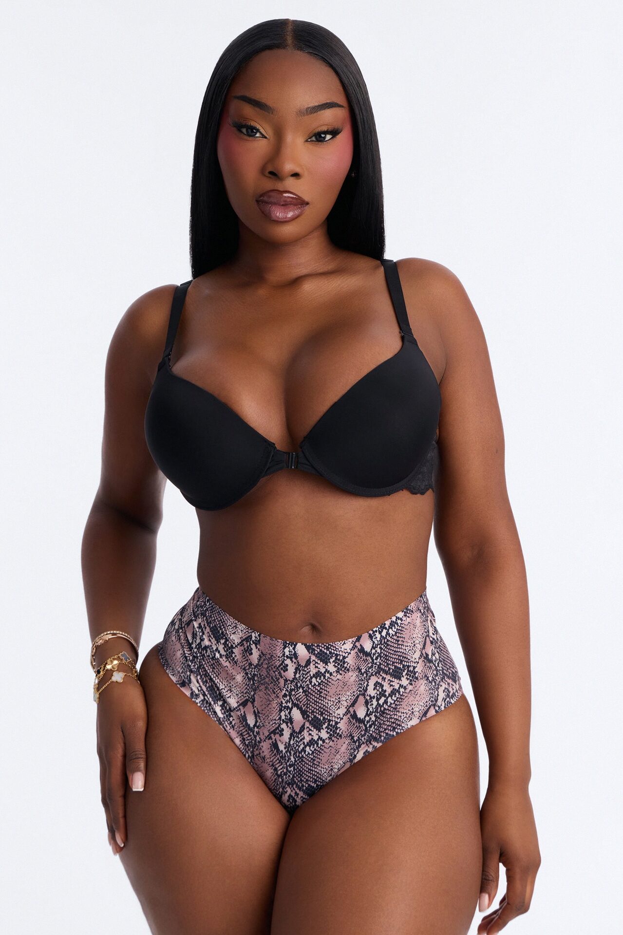 No Show Microfiber Smooth Snake Brazilian Panty - Black/Brown