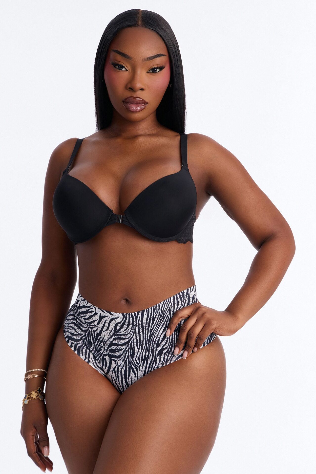 No Show Microfiber Smooth Zebra Brazilian Panty - Black/White