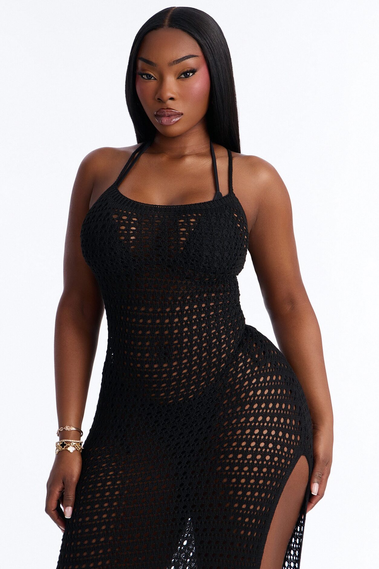Melody Crochet Swim Cover Up Maxi Dress - Black