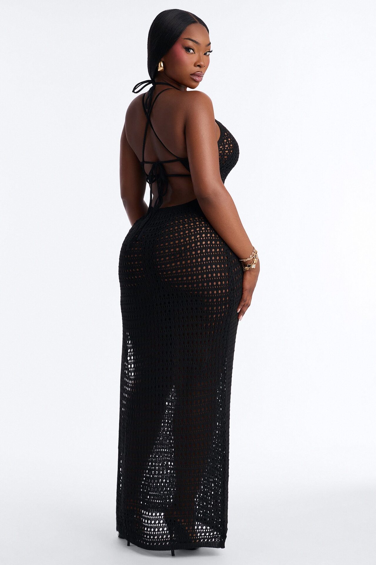 Melody Crochet Swim Cover Up Maxi Dress - Black