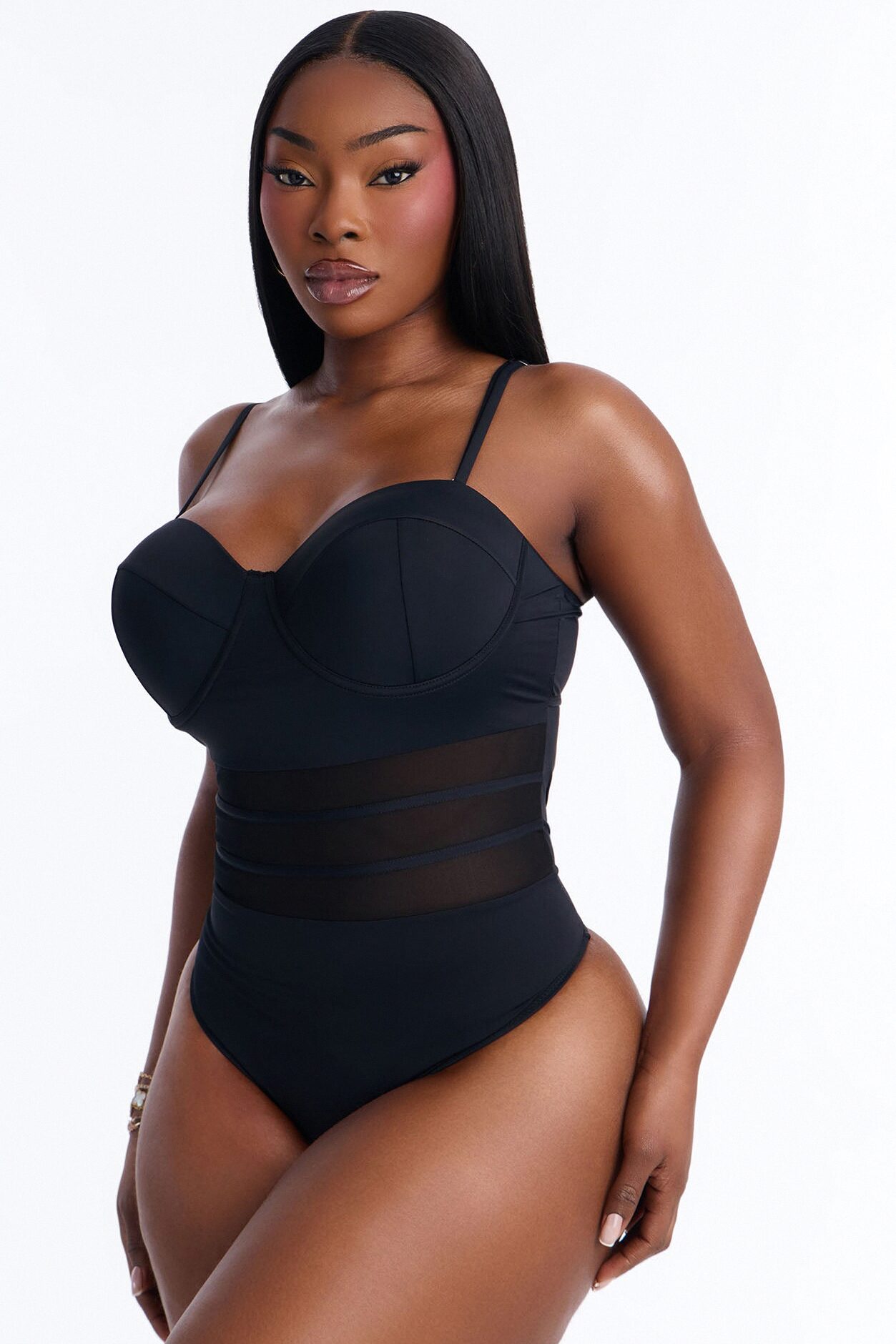 Pier Pressure Underwire Mesh Cutout 1 Piece Swimsuit - Black