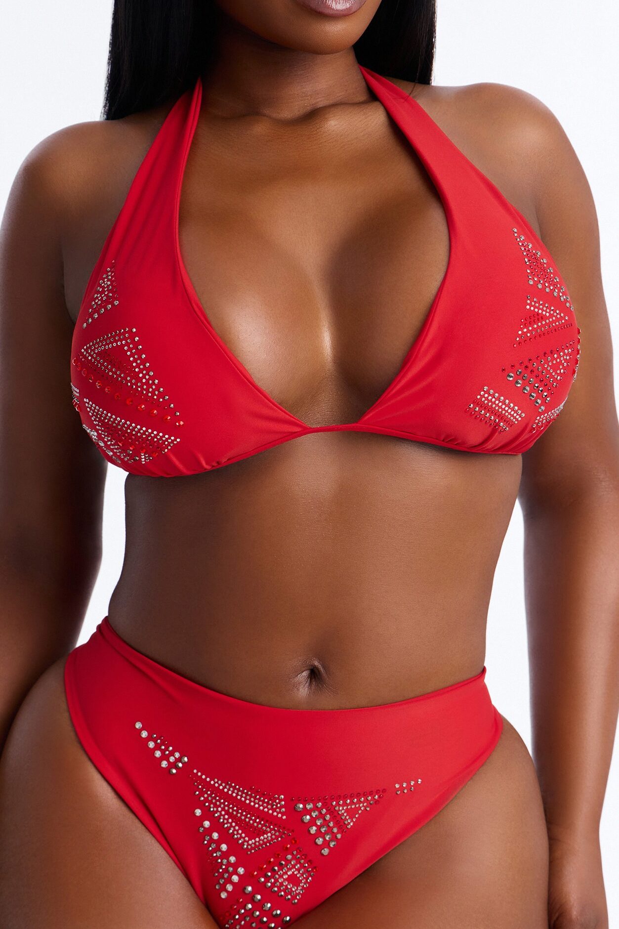 Sadie Rhinestones Fixed Triangle 2 Piece Bikini - Red