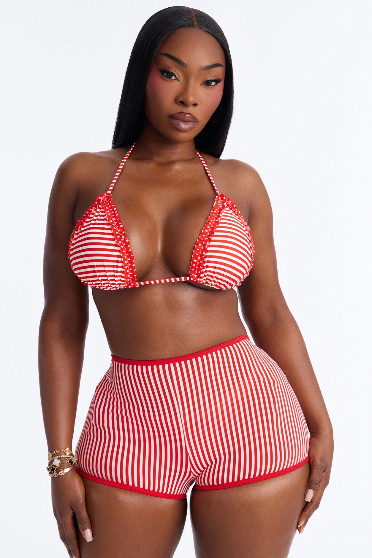 Summertime Fun 3 Piece Bikini & Shorts Sunsuit - Red/White