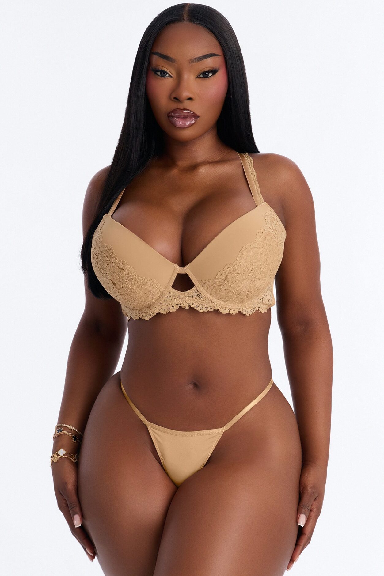 Underneath It All Microfiber Lace Push Up Molded Cup Bra - Tan