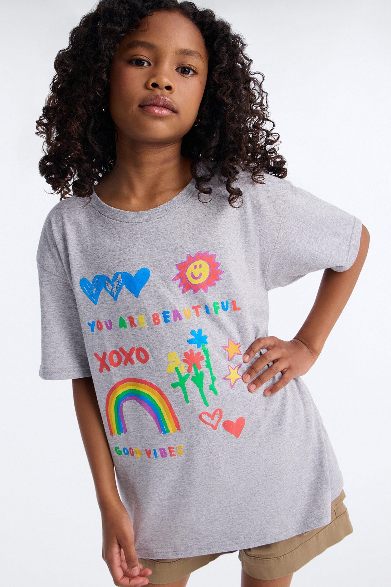 Mini Beautiful Doodles Short Sleeve Tee - Heather Grey