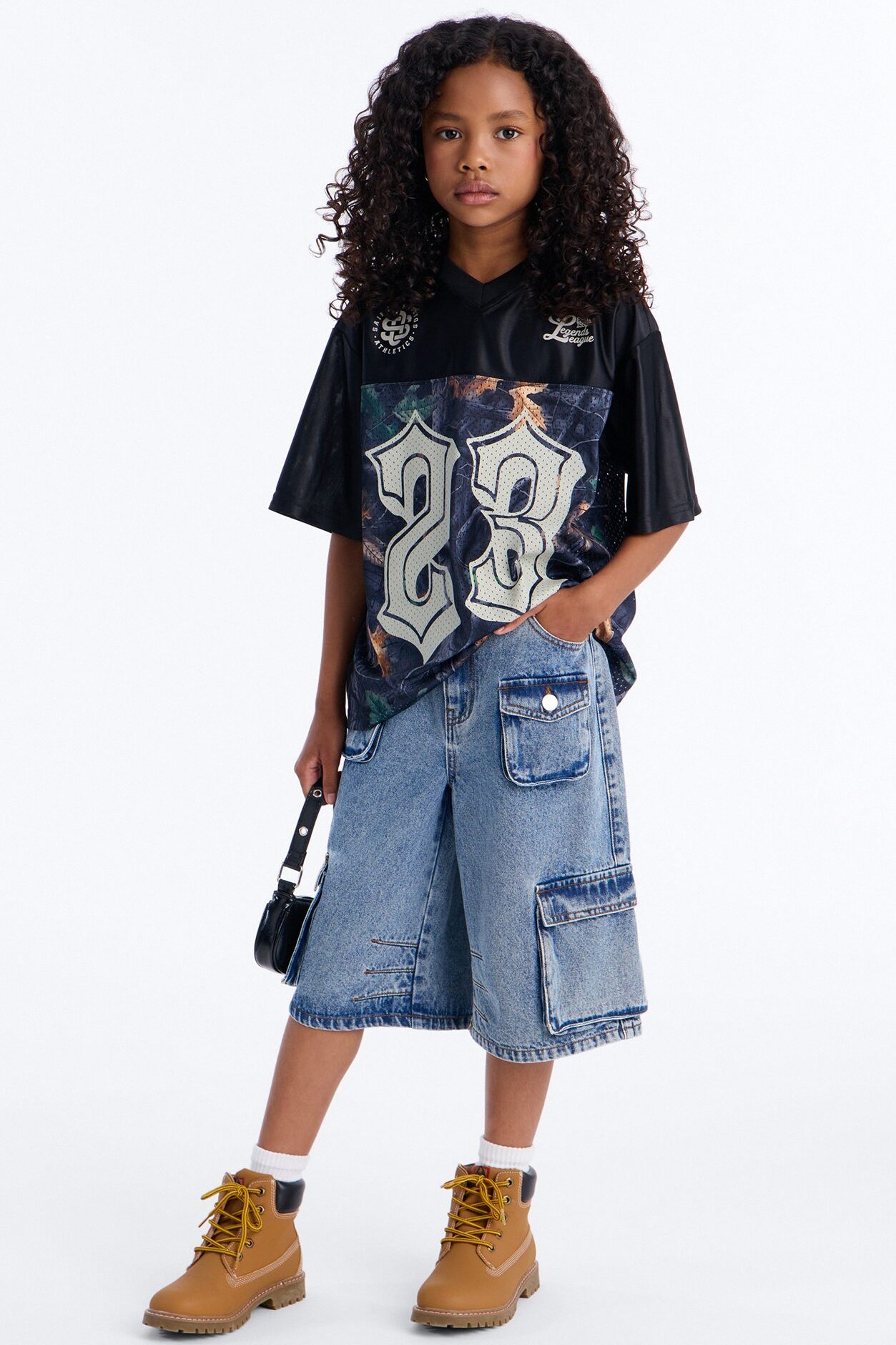 Mini Frankie Acid Wash Cargo Denim Jorts - Medium Wash