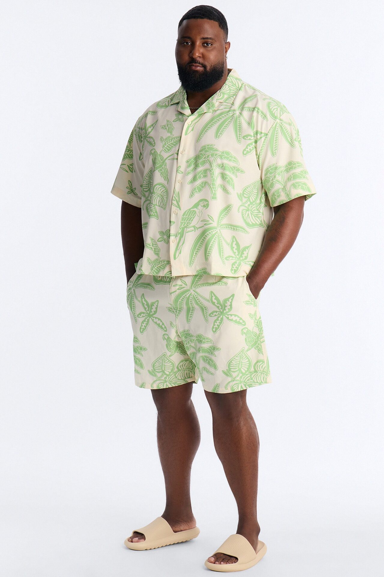 Relaxed Azure Paradise Heat Cuban Collar Button Up Shirt - Olive