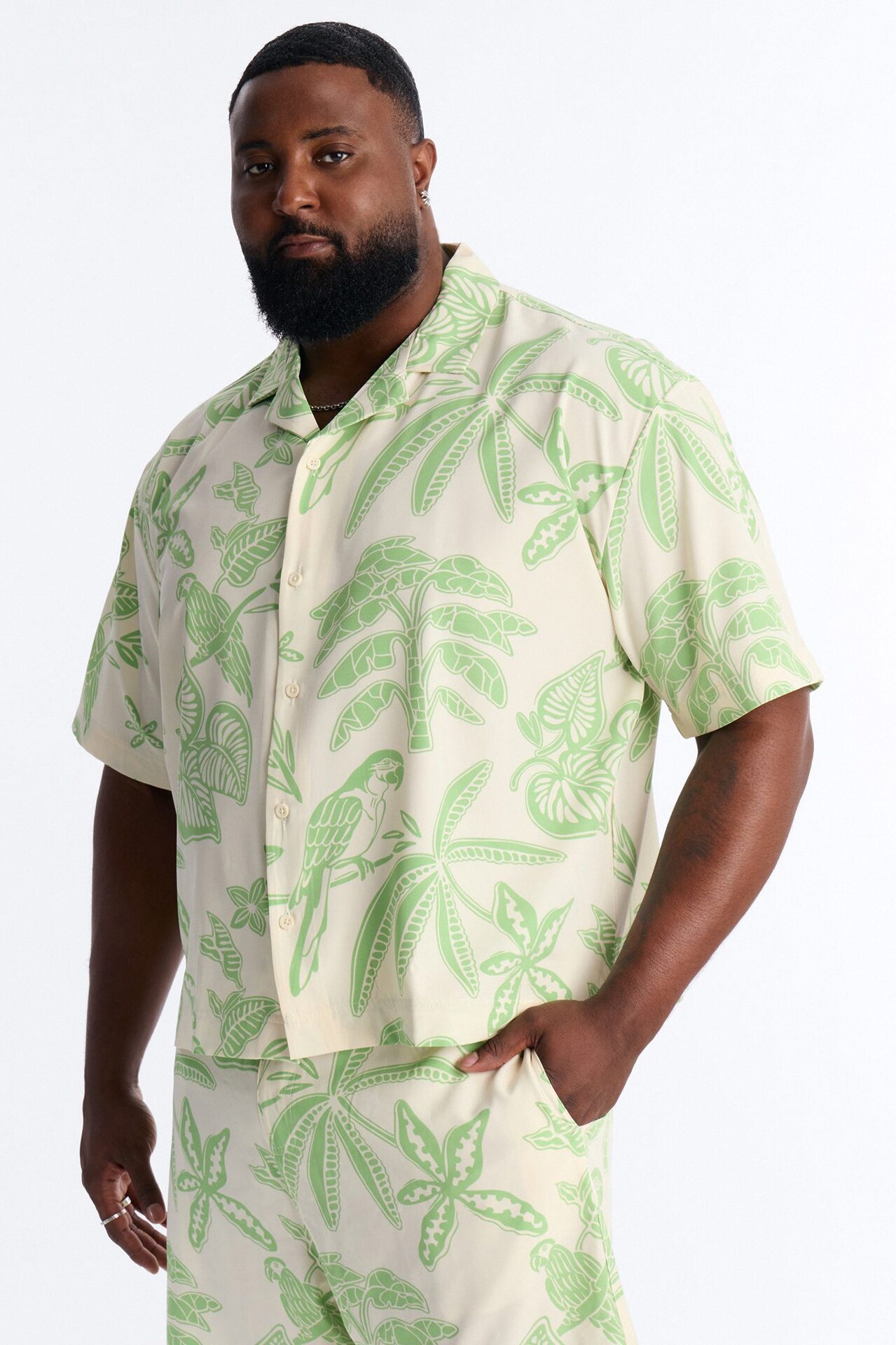 Relaxed Azure Paradise Heat Cuban Collar Button Up Shirt - Olive