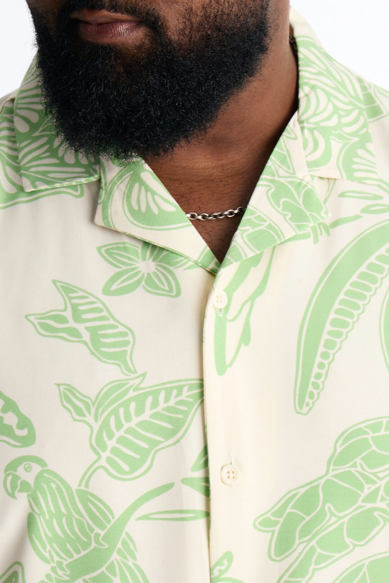 Relaxed Azure Paradise Heat Cuban Collar Button Up Shirt - Olive