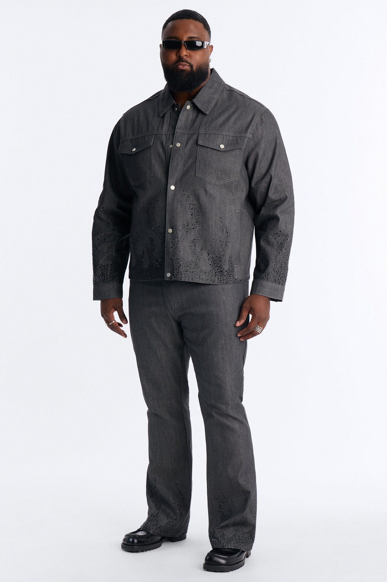 Cropped Dark Ember Trucker Jacket - Grey
