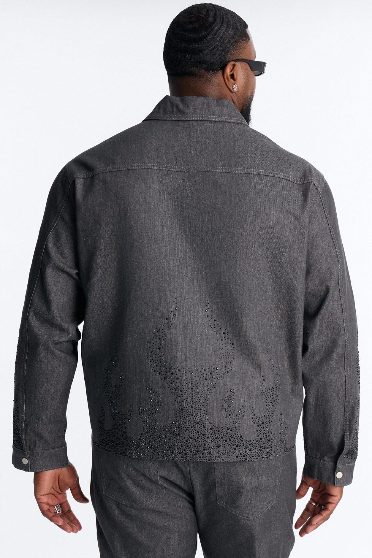 Cropped Dark Ember Trucker Jacket - Grey