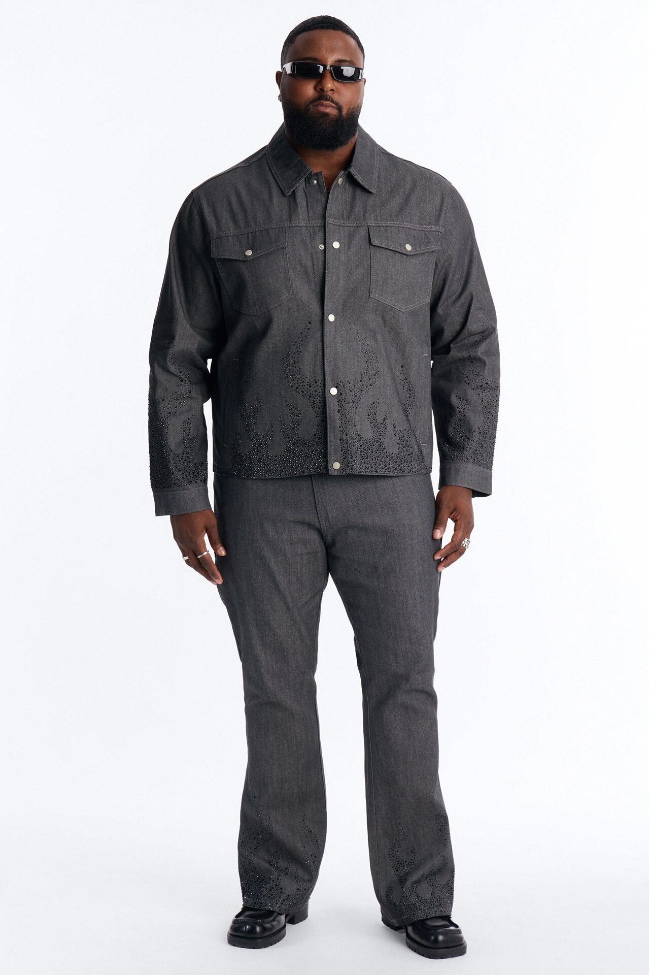 Stacked Slim Flare Dark Ember Jean - Grey