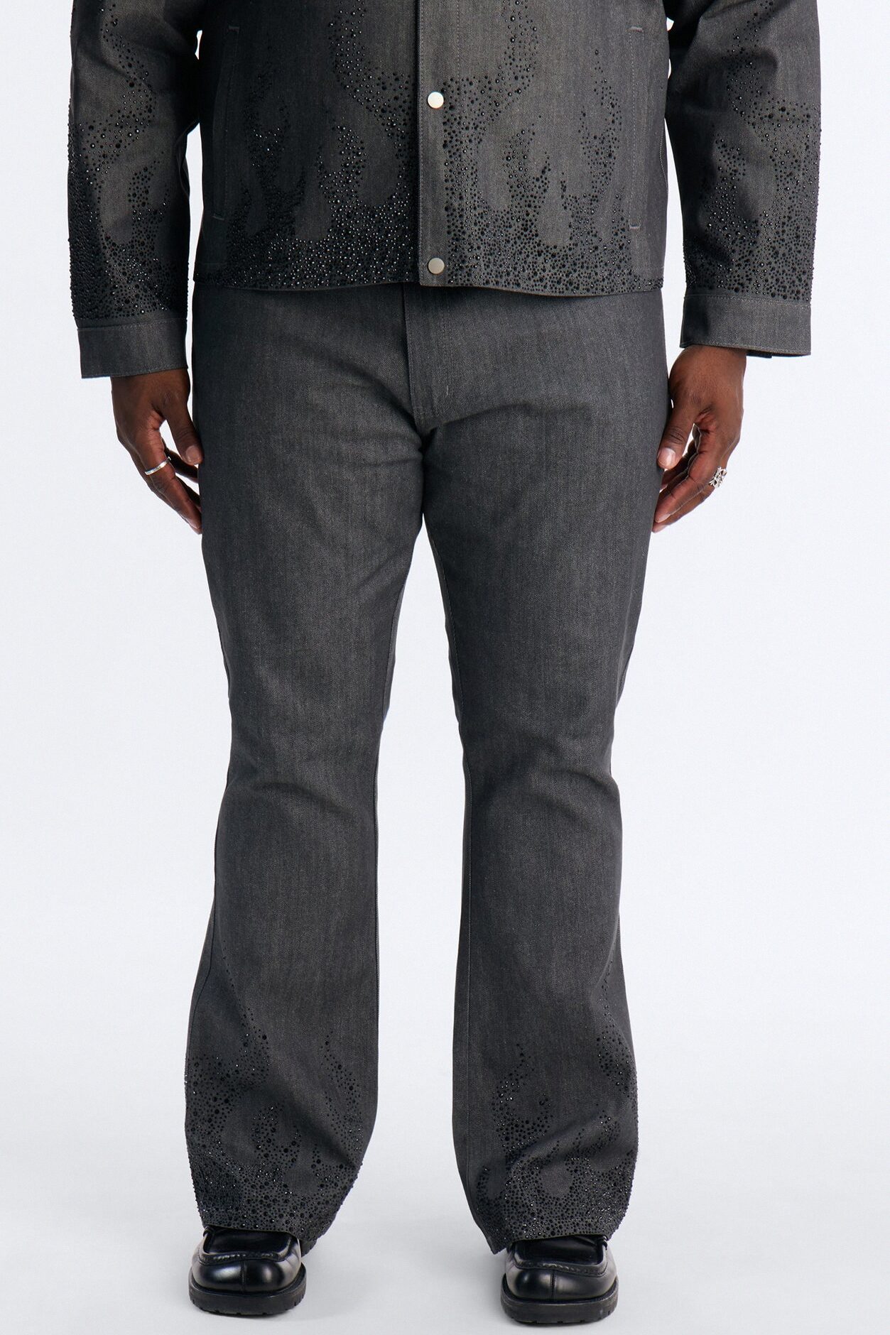 Stacked Slim Flare Dark Ember Jean - Grey