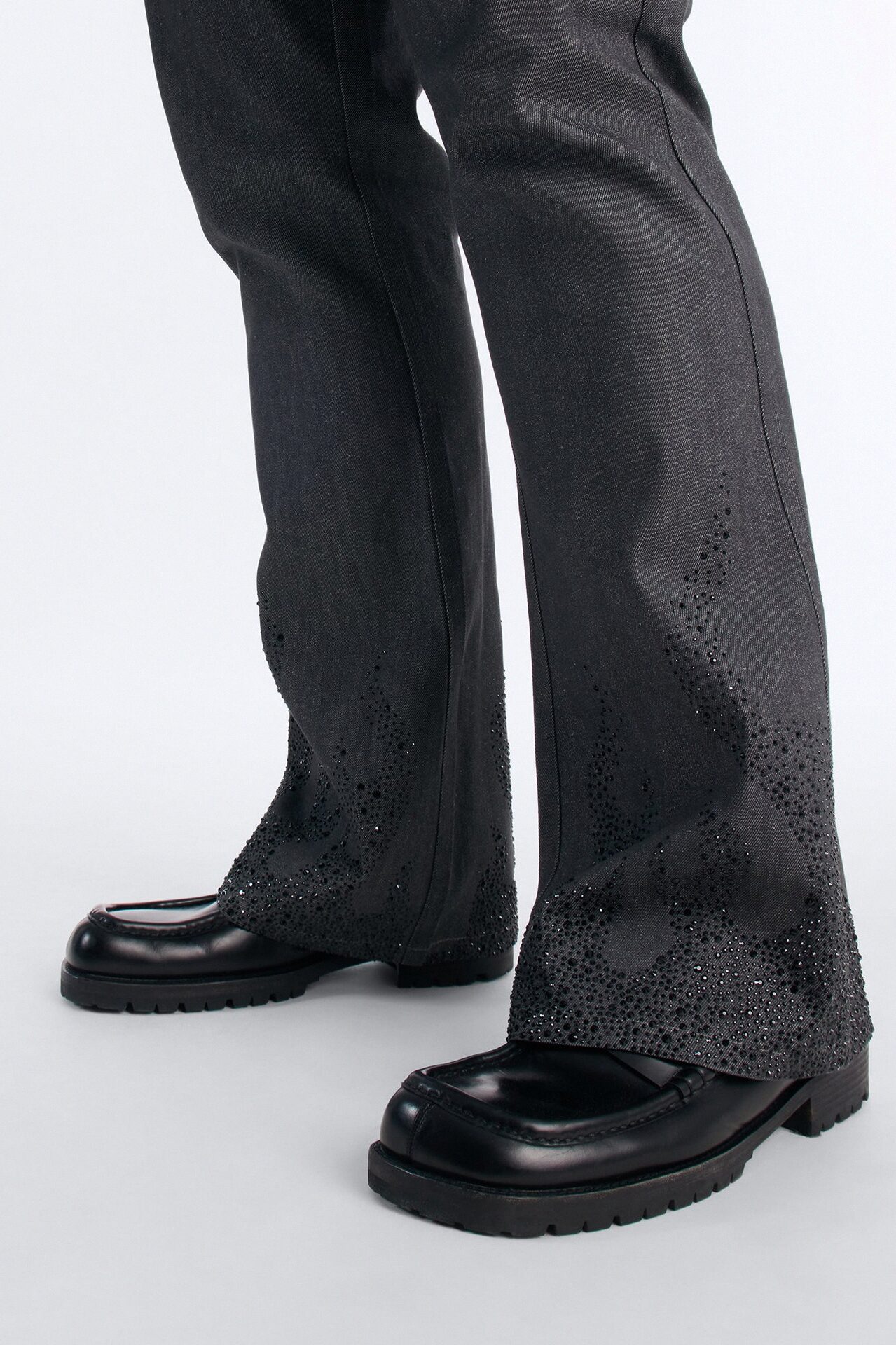 Stacked Slim Flare Dark Ember Jean - Grey