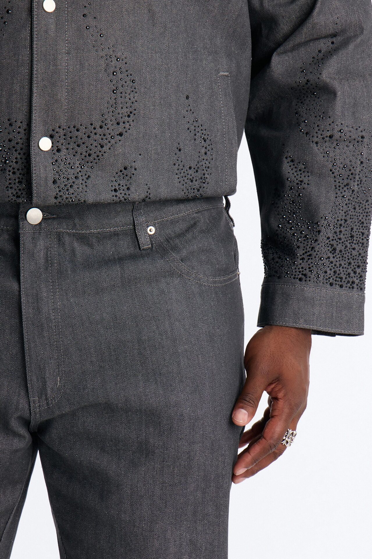 Stacked Slim Flare Dark Ember Jean - Grey