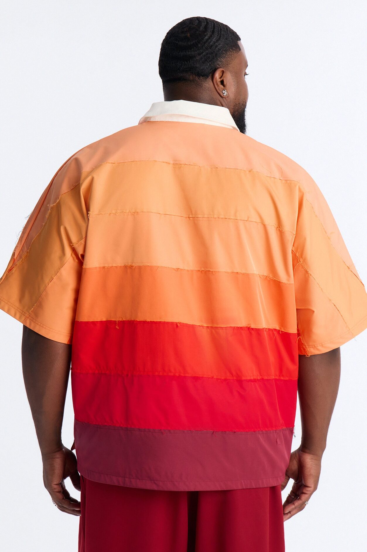 Oversized Frayed Zip Collar Polo - Orange