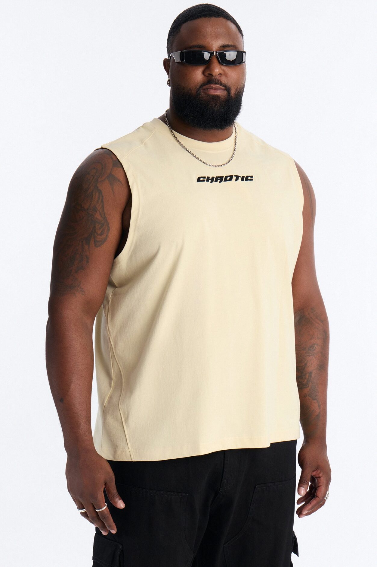 Chaotic Tribal Muscle Tee - Cream