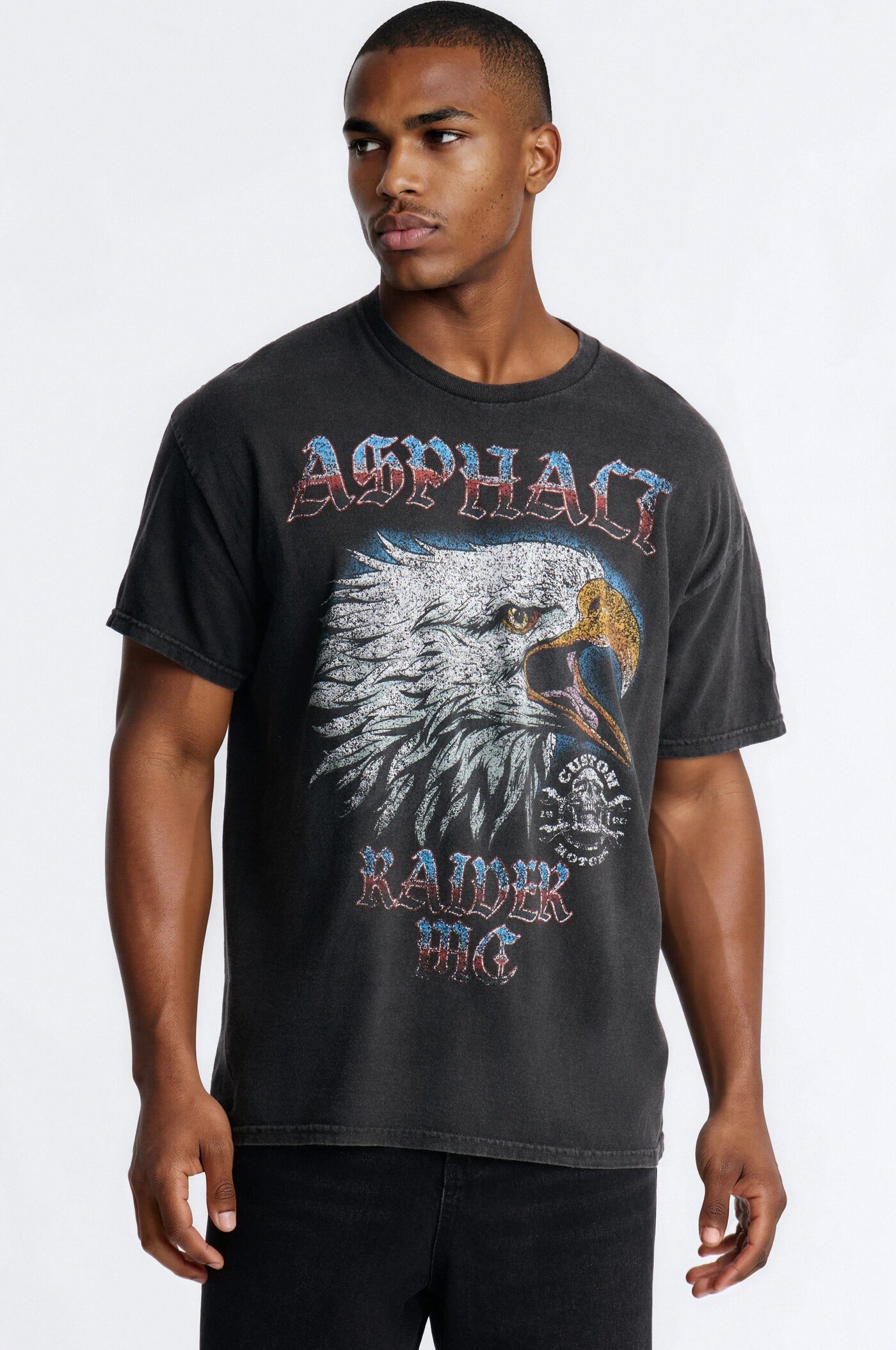 Asphalt Raiders MC Eagle Vintage Oversized Short Sleeve Tee - Black