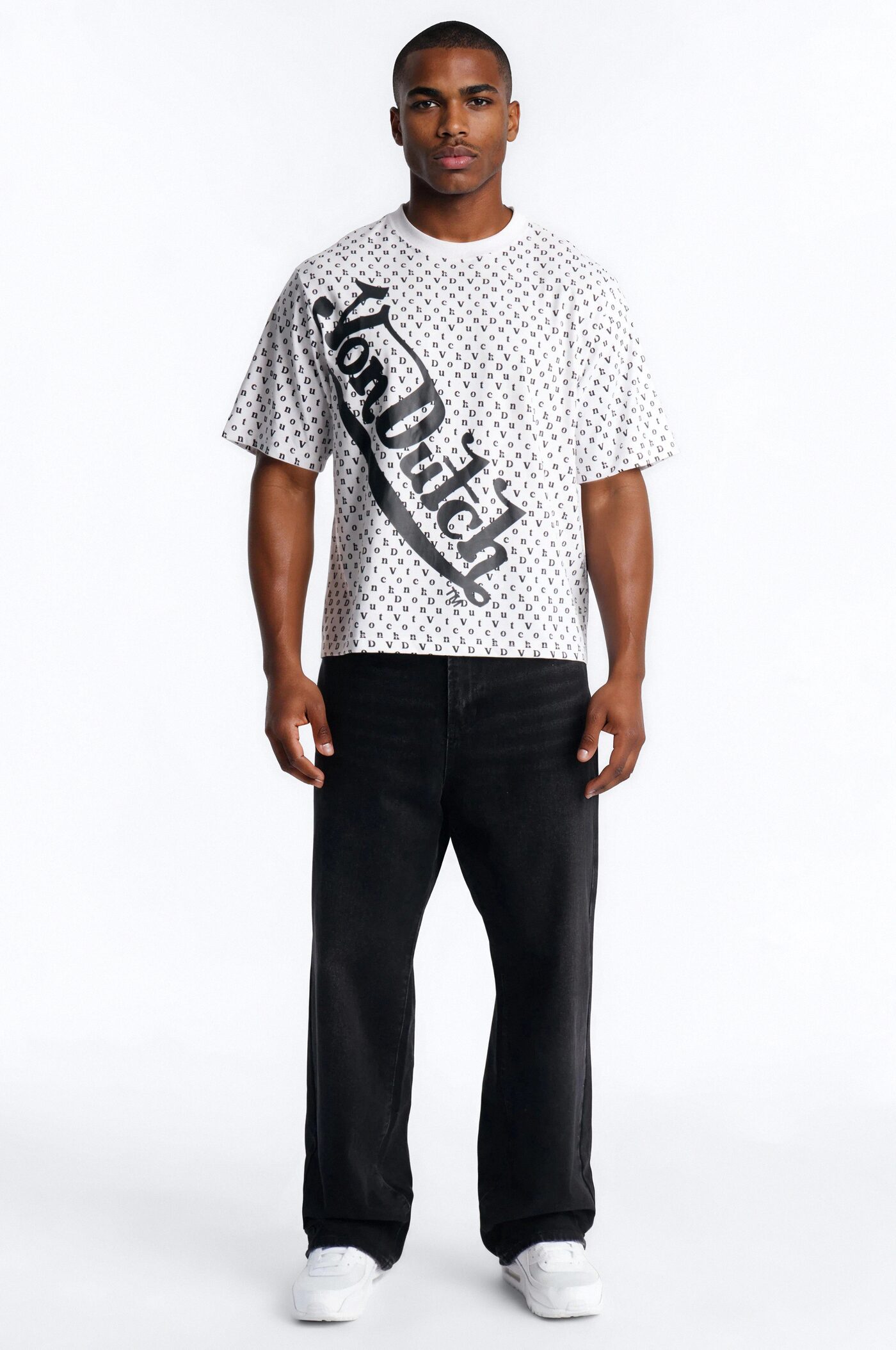 Von Dutch All Over Boxy Heavyweight Short Sleeve Tee - White
