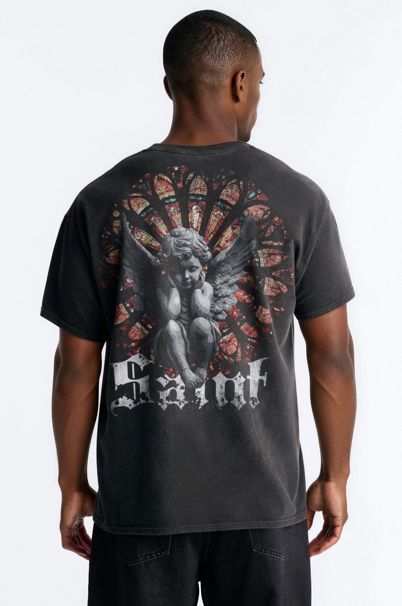 Saint Cherub Vintage Oversized Short Sleeve Tee - Black