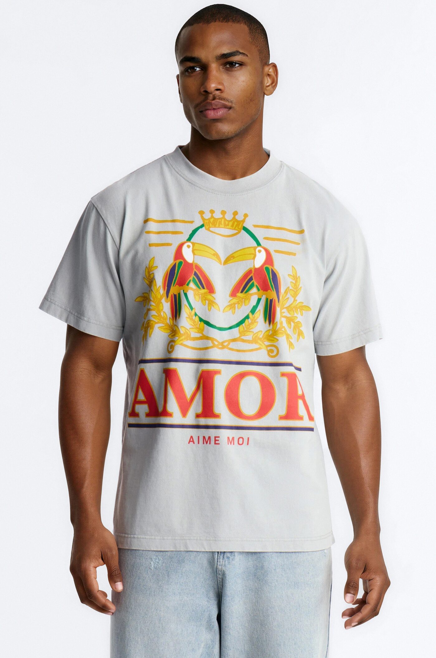 Amor Moi Oversized Heavy Weight Vintage Short Sleeve Tee - Grey