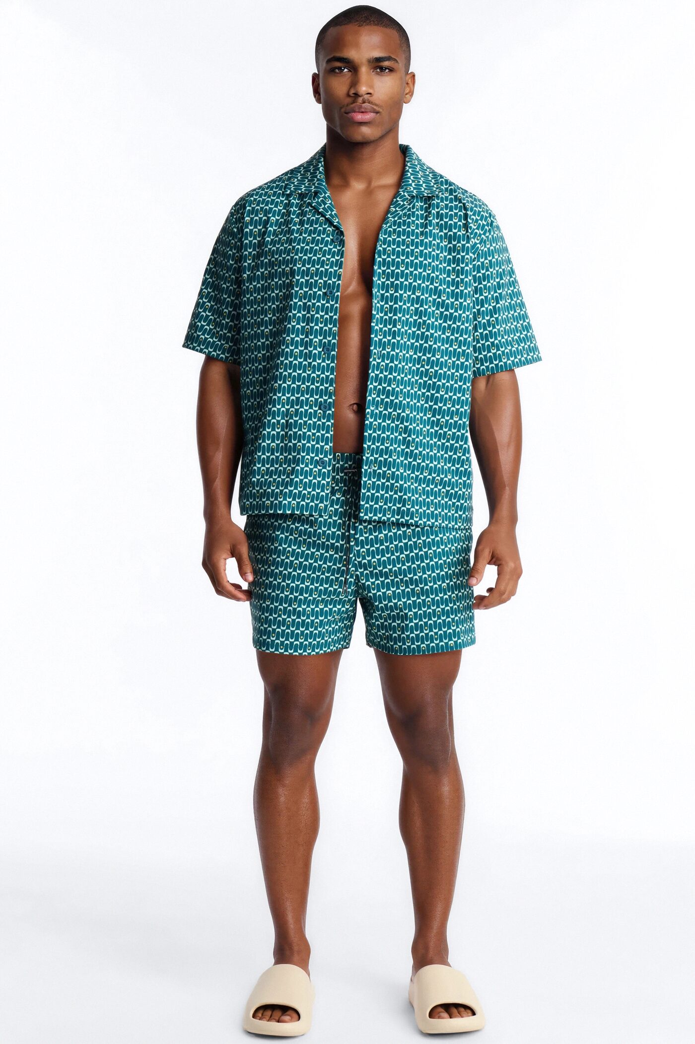 Disco Plunge Geometric Swim Trunk 4″ - Teal/combo