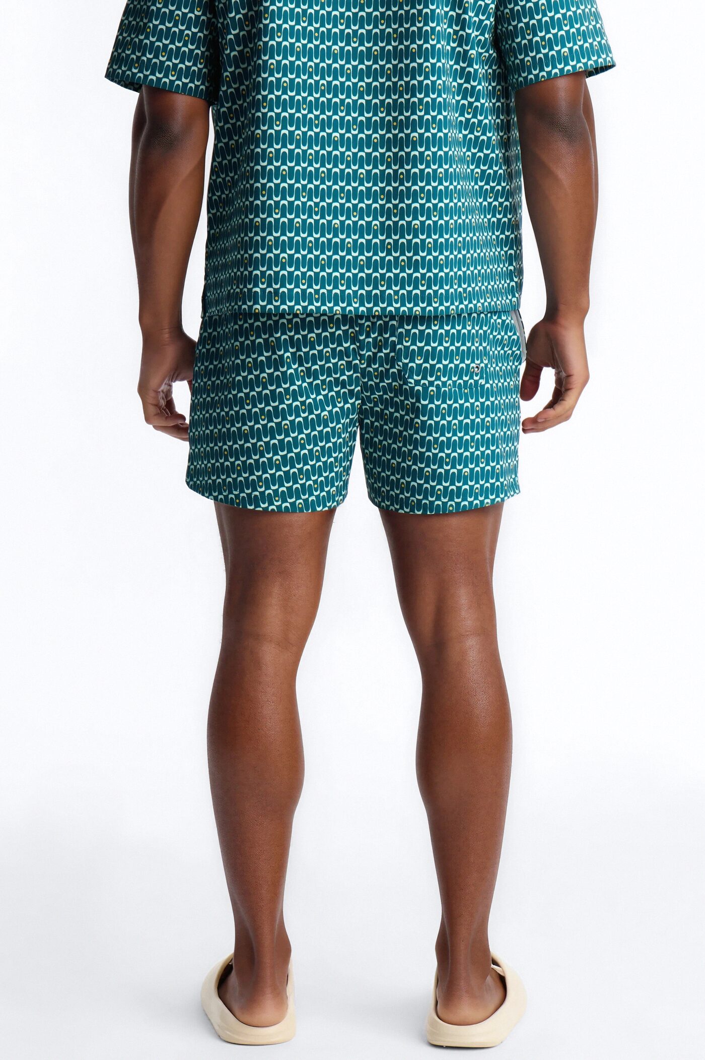 Disco Plunge Geometric Swim Trunk 4″ - Teal/combo