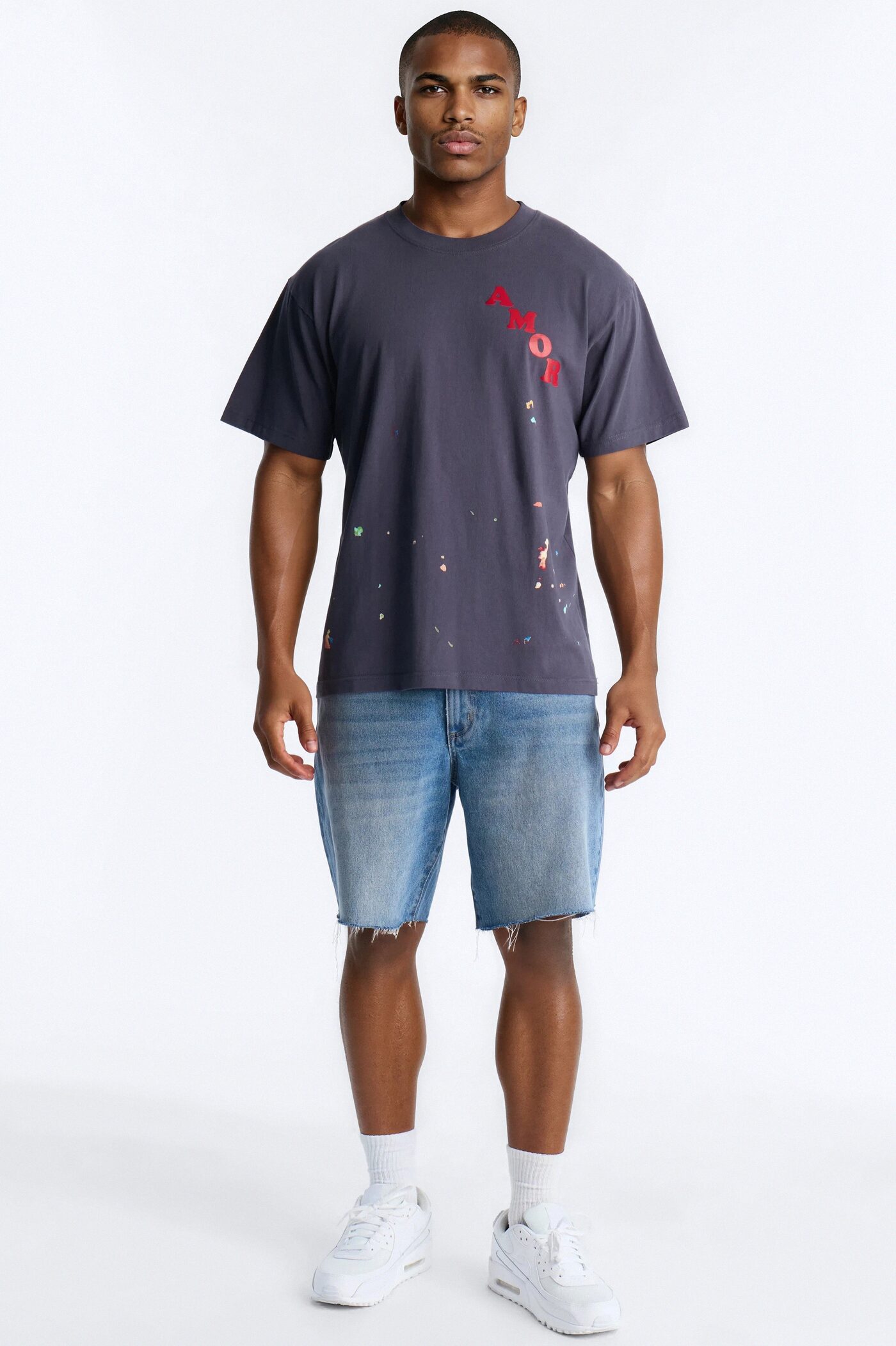 Amor Paint Splatter Oversized Heavy Weight Short Sleeve Tee - Navy