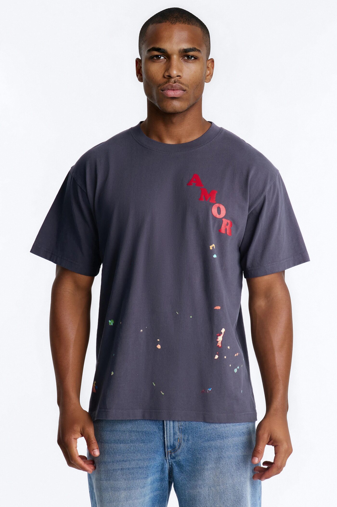 Amor Paint Splatter Oversized Heavy Weight Short Sleeve Tee - Navy