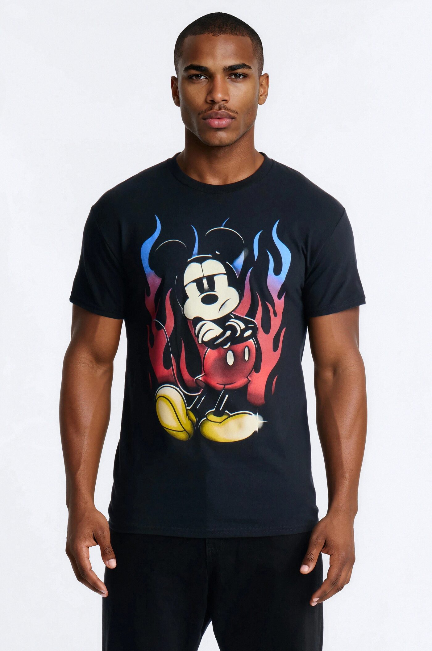 Boxy Disney Mickey Mouse Moto Flame Short Sleeve Tee - Black